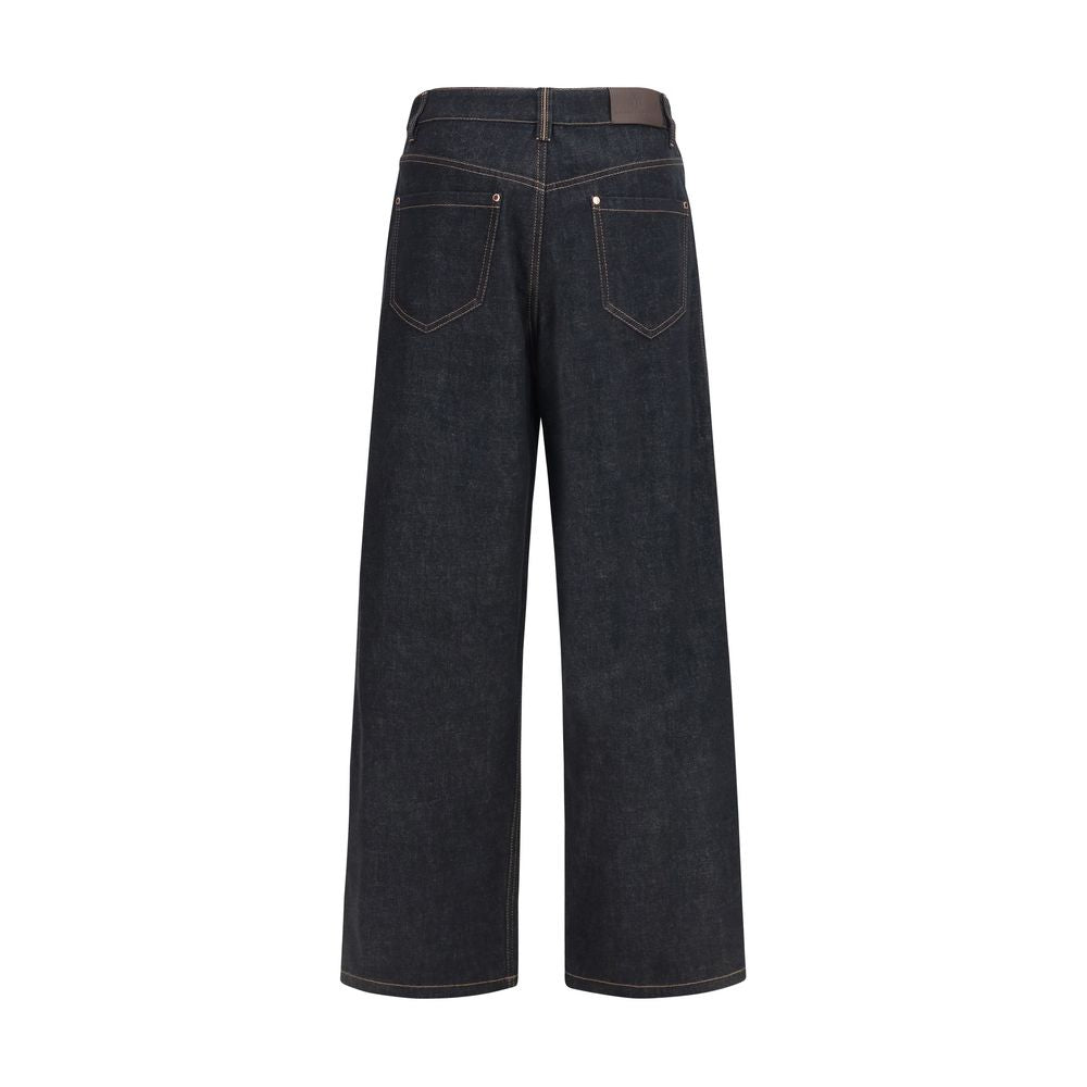 Blue Cotton Straight-Leg Jeans