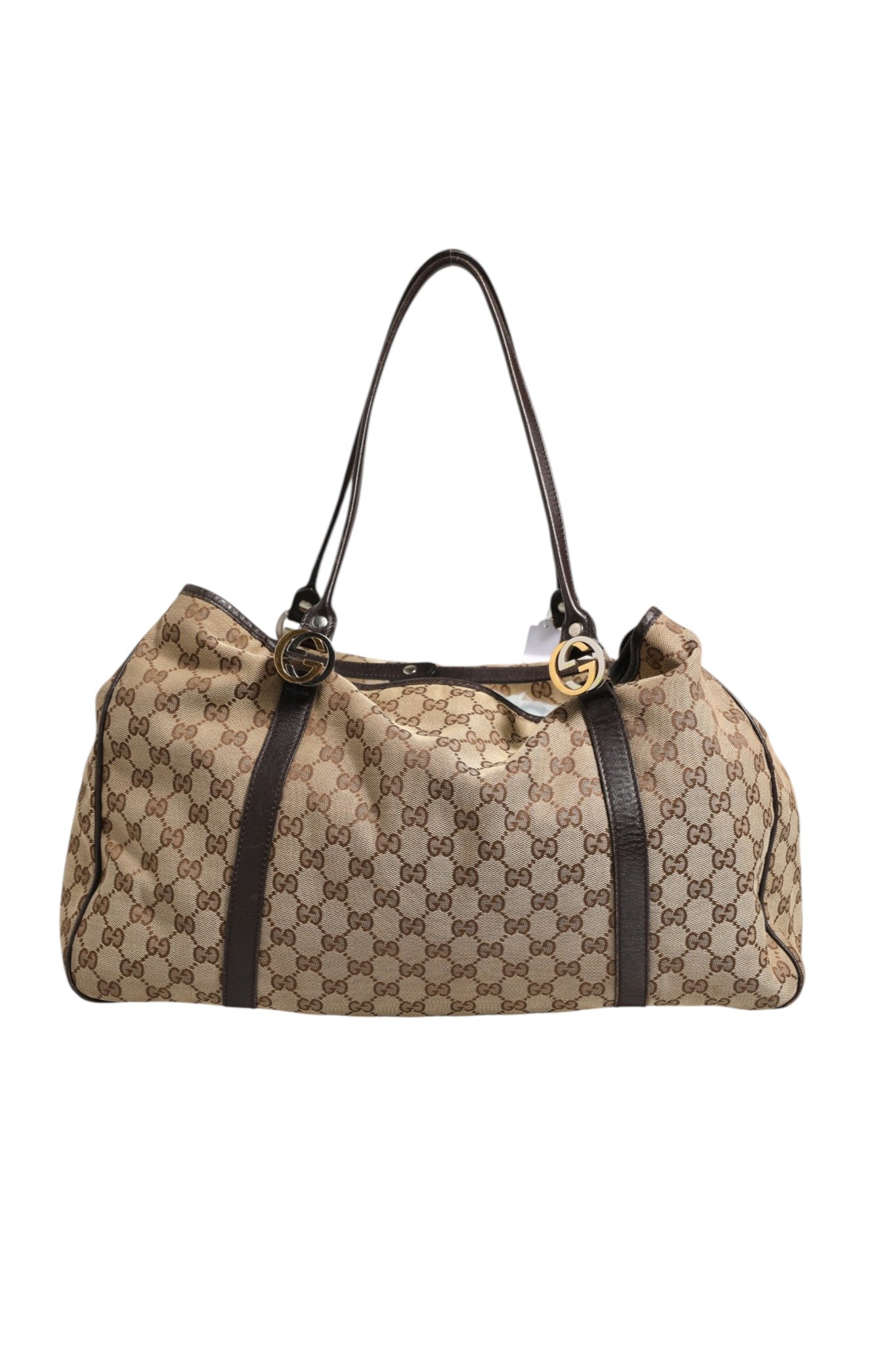 Beige and Black Canvas Twins Medium Tote Bag