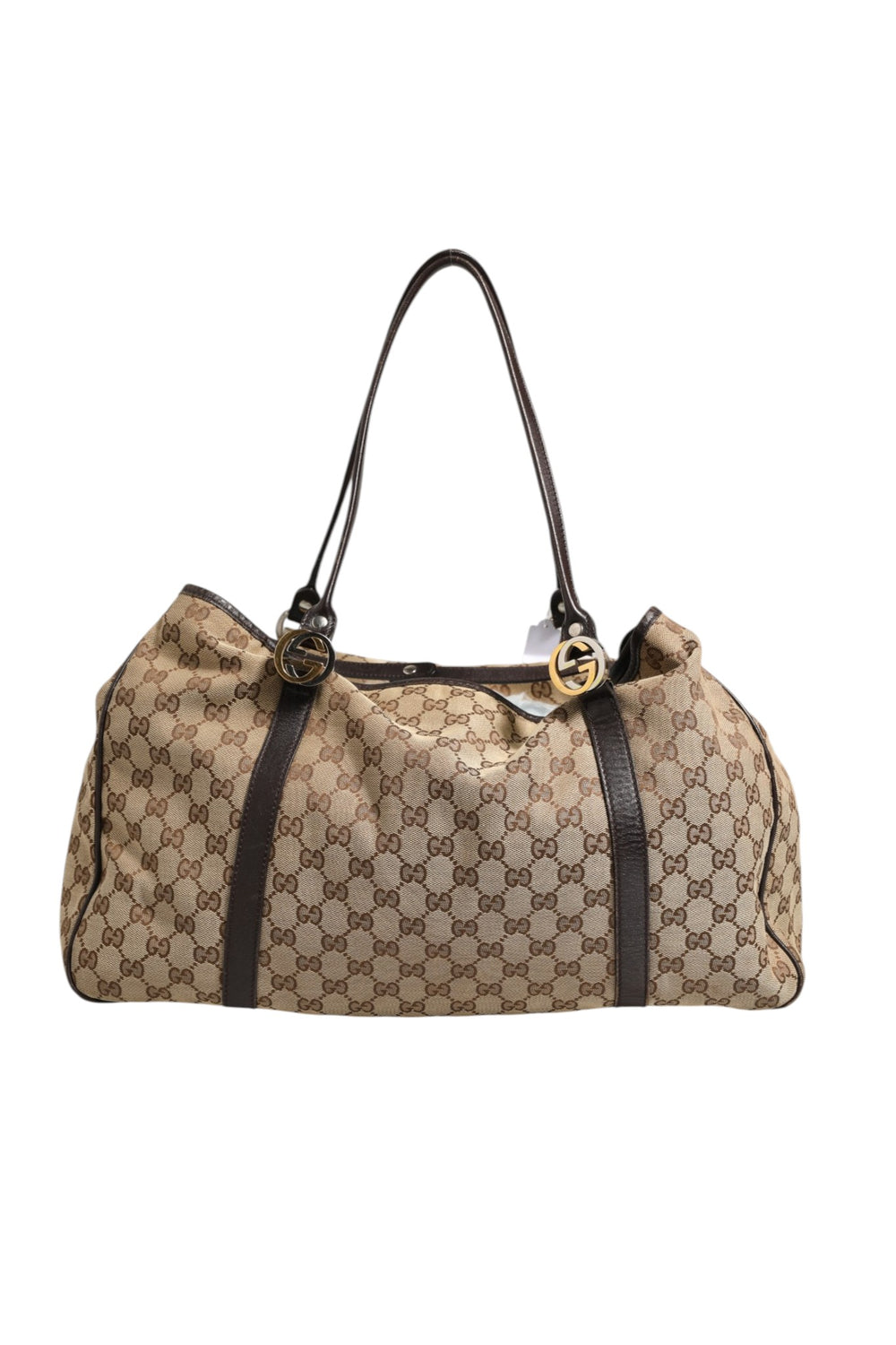 Beige and Black Canvas Twins Medium Tote Bag