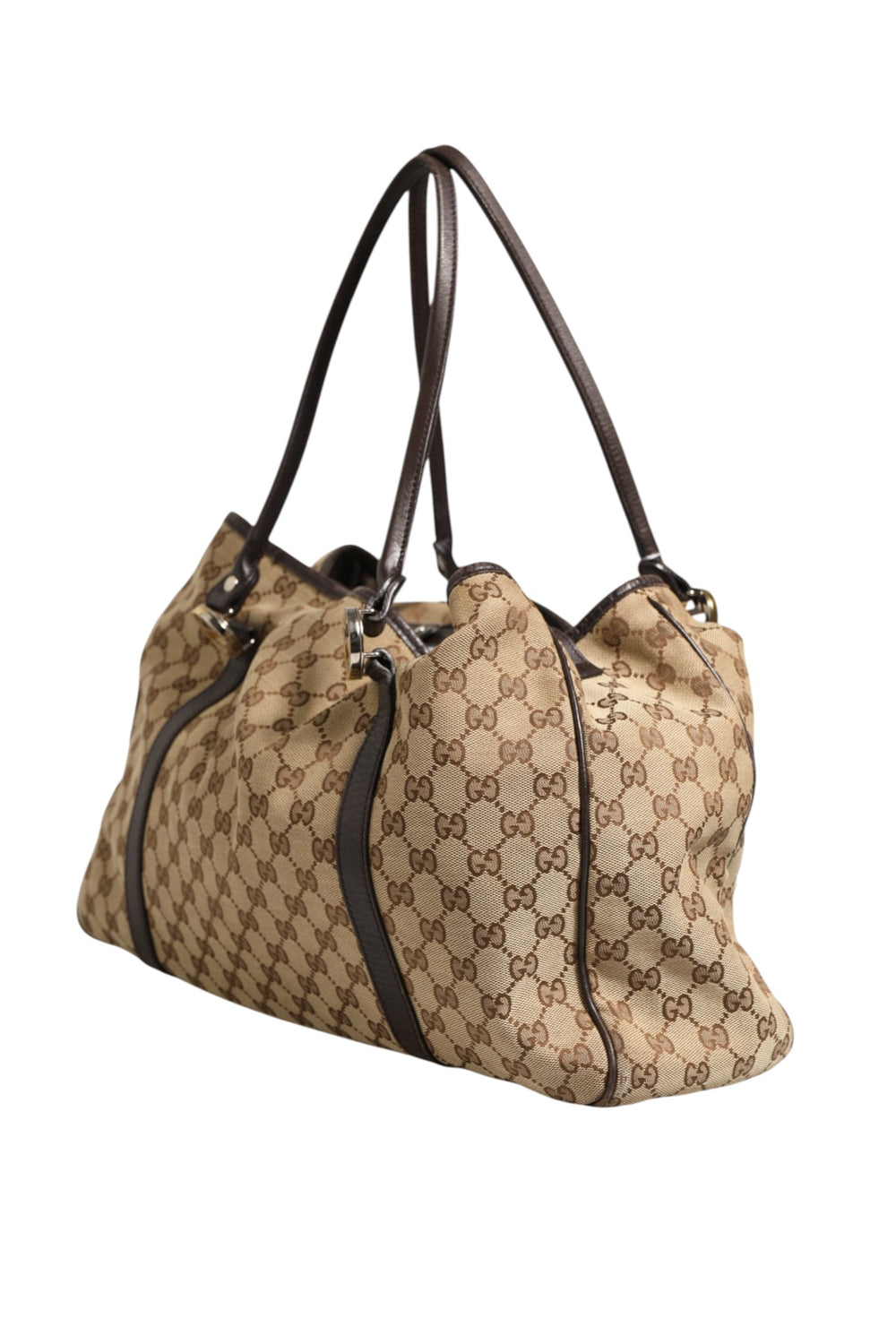 Beige and Black Canvas Twins Medium Tote Bag