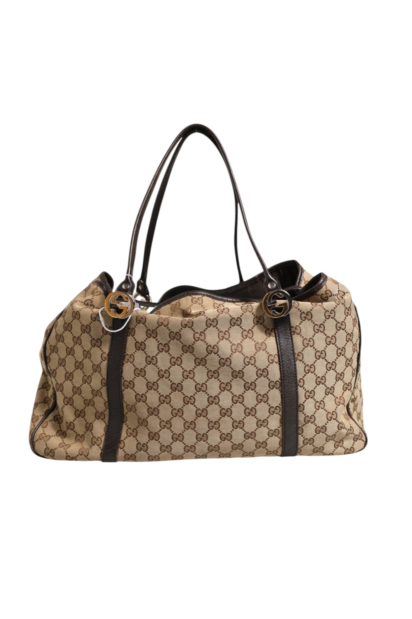 Beige and Black Canvas Twins Medium Tote Bag