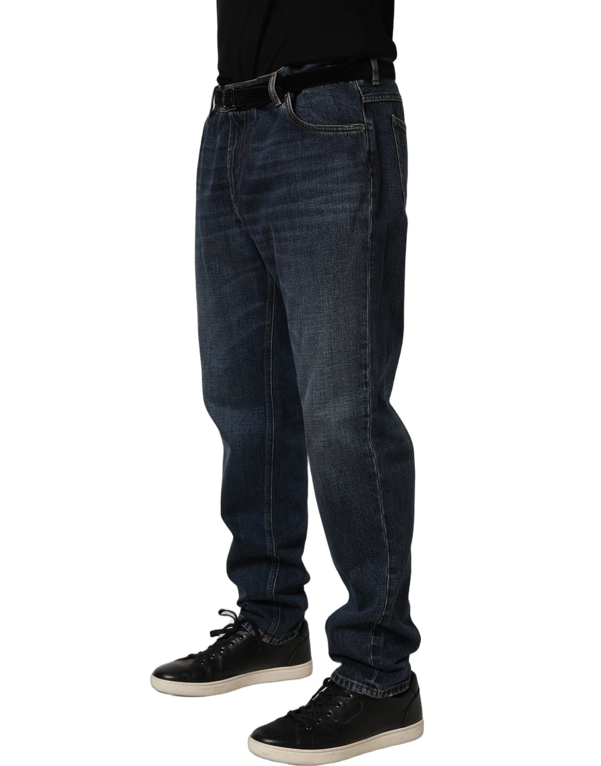 Dark Blue Washed MidWaist Straight Denim Jeans