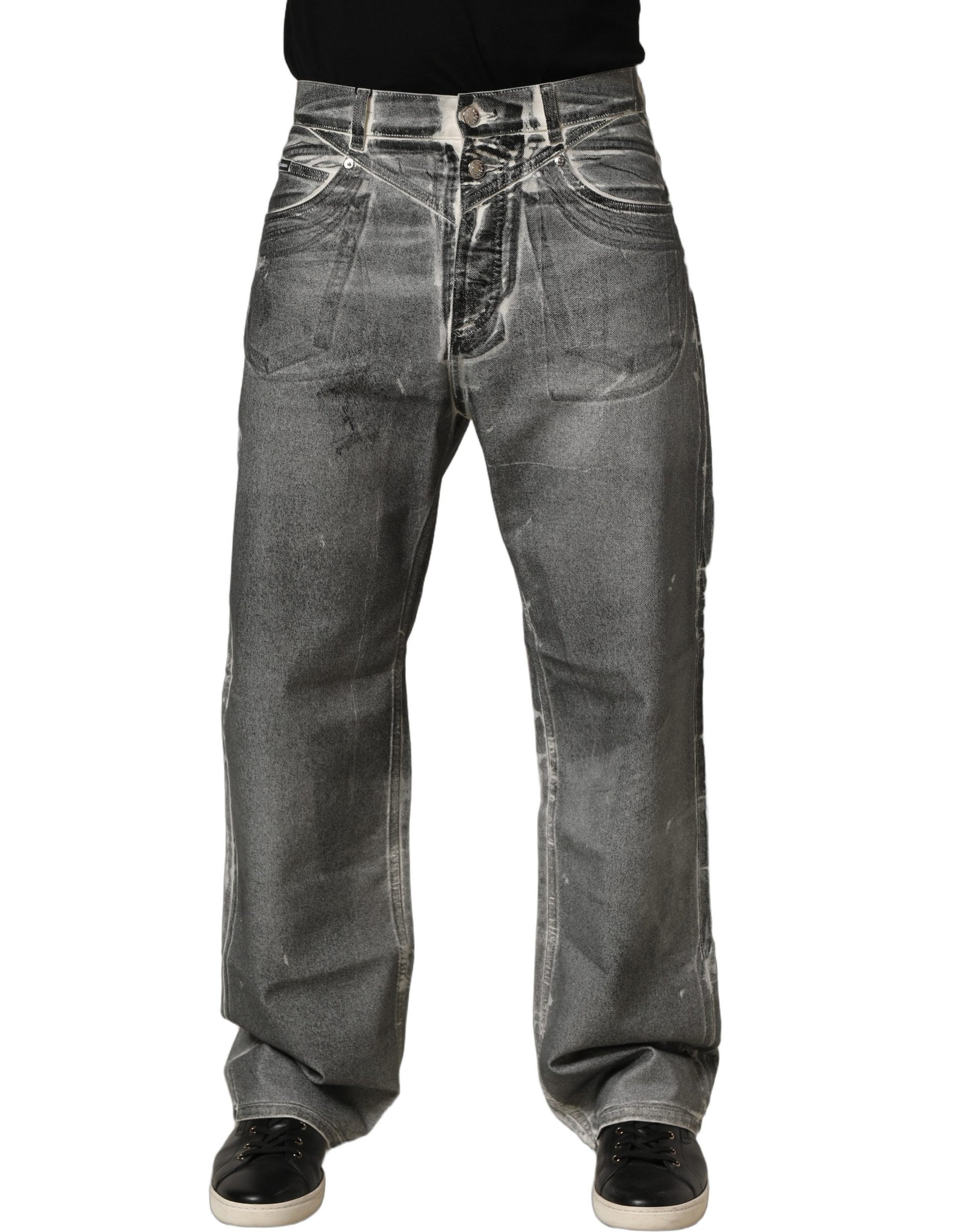 Grey Washed Mid Waist Straight Denim Jeans