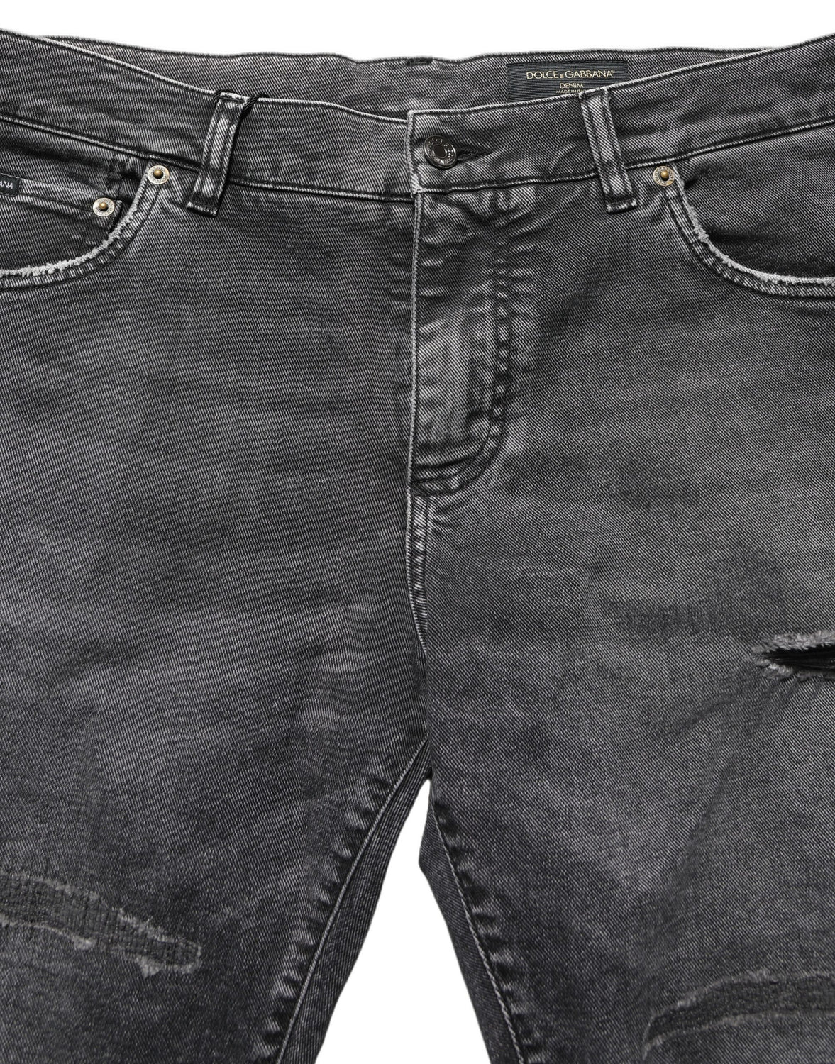 Dark Grey Distressed Mid Waist Denim Jeans