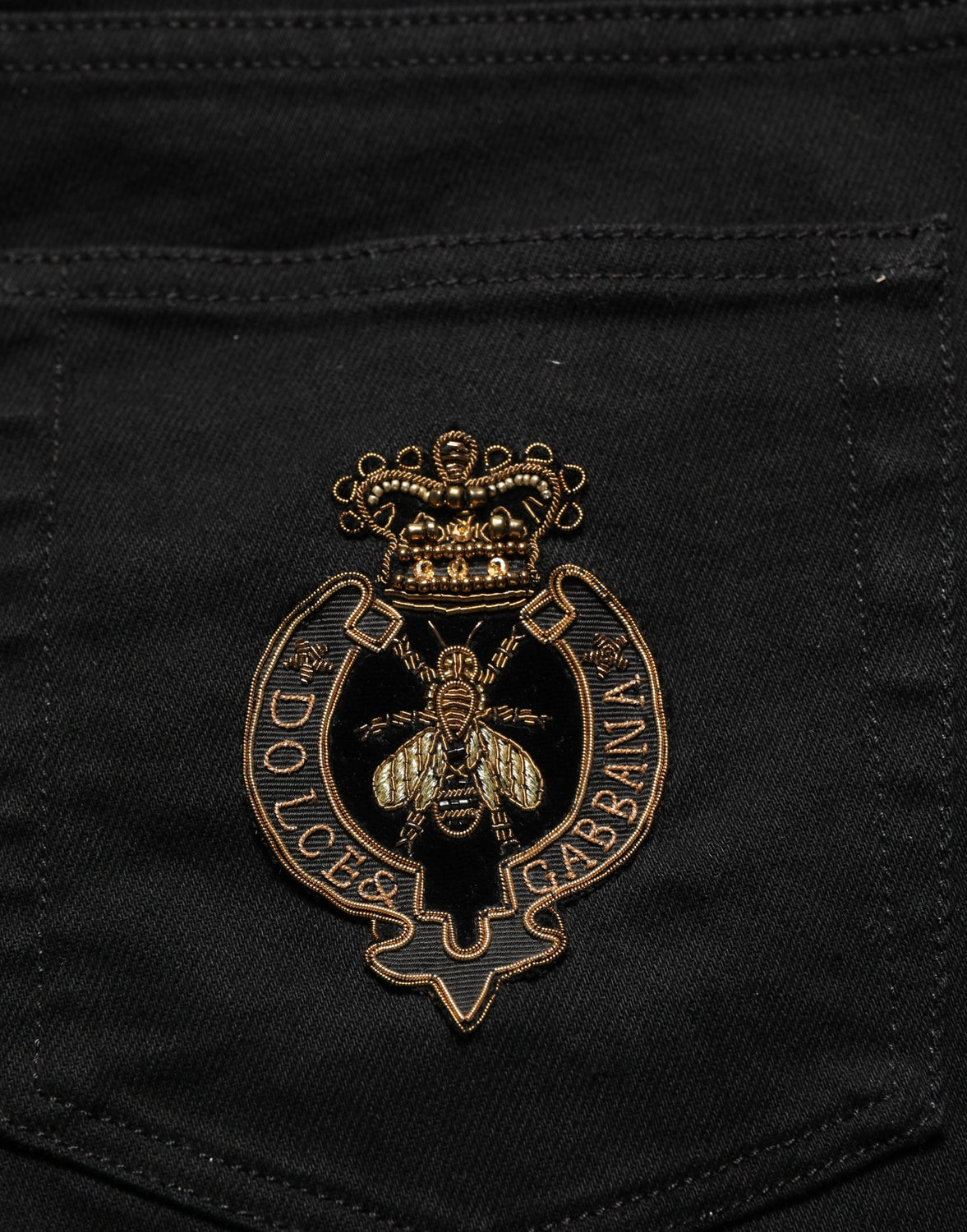 Black Heraldic Embroidered Skinny Denim Jeans