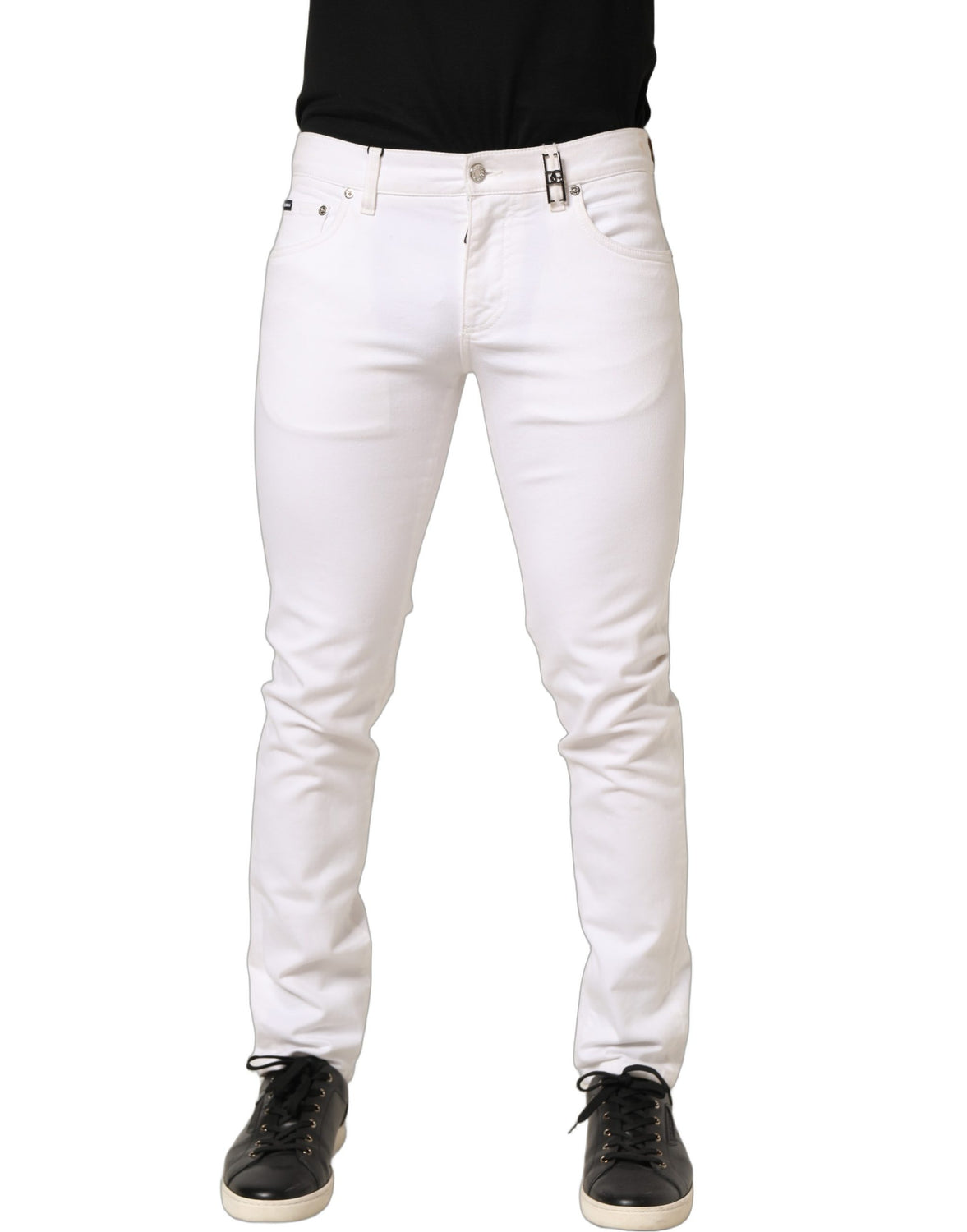 White Cotton Skinny Mid Waist Denim Jeans