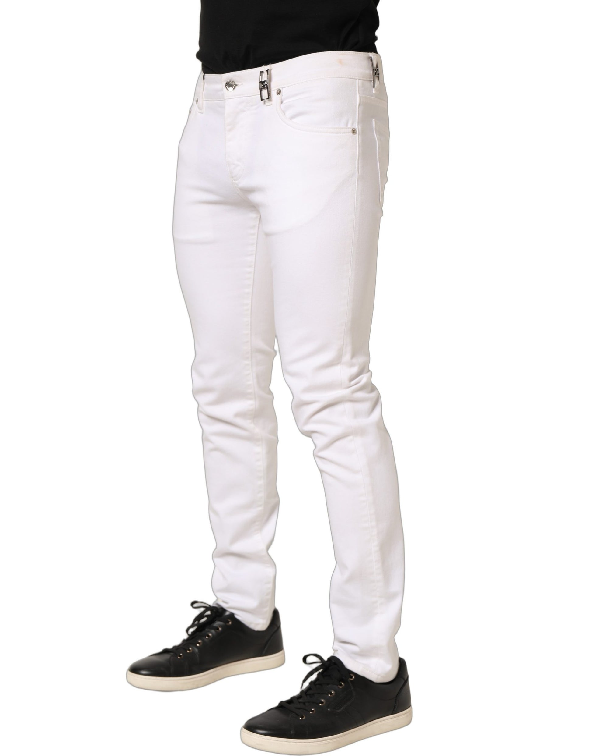 White Cotton Skinny Mid Waist Denim Jeans