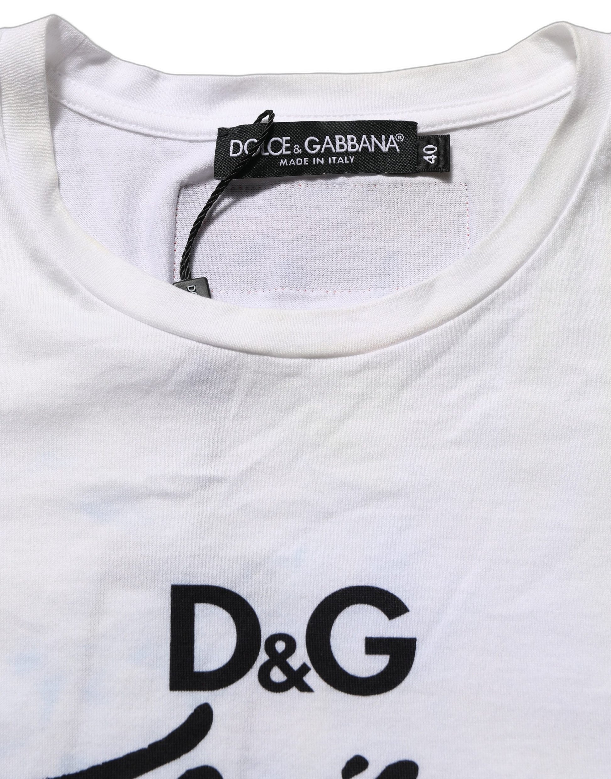 White D&G is Flowers Print Round Neck T-shirt