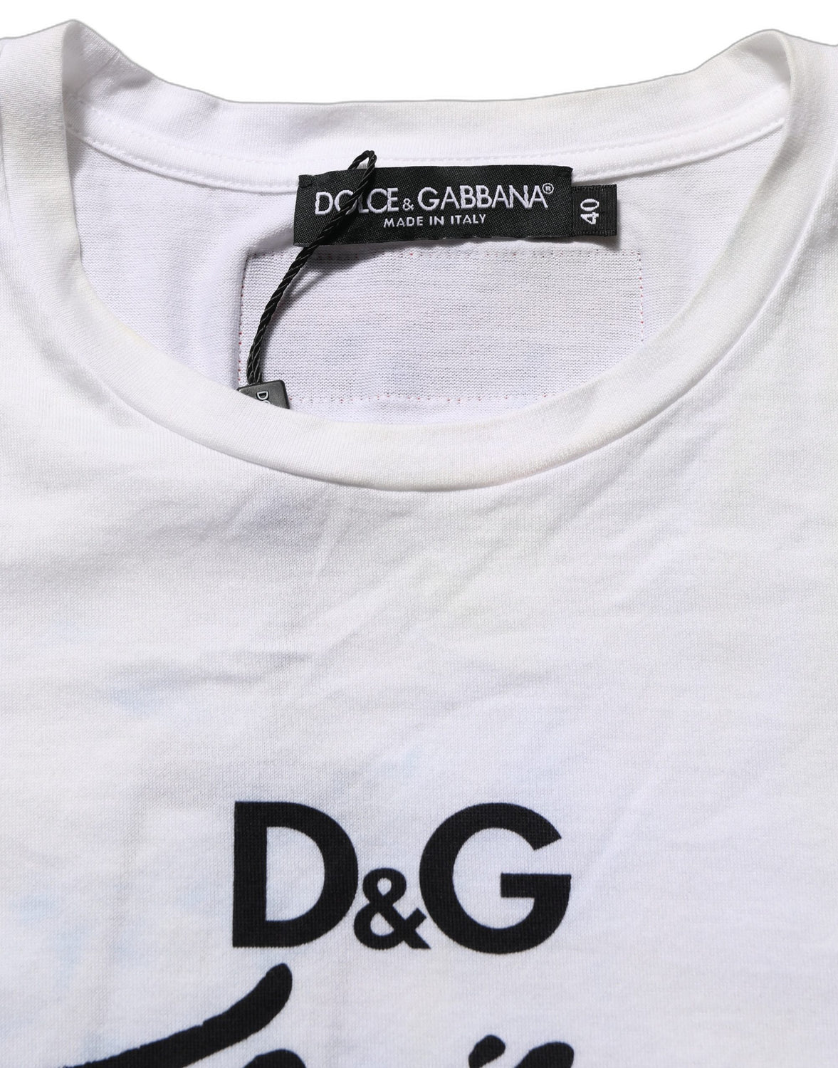 White D&G is Flowers Print Round Neck T-shirt