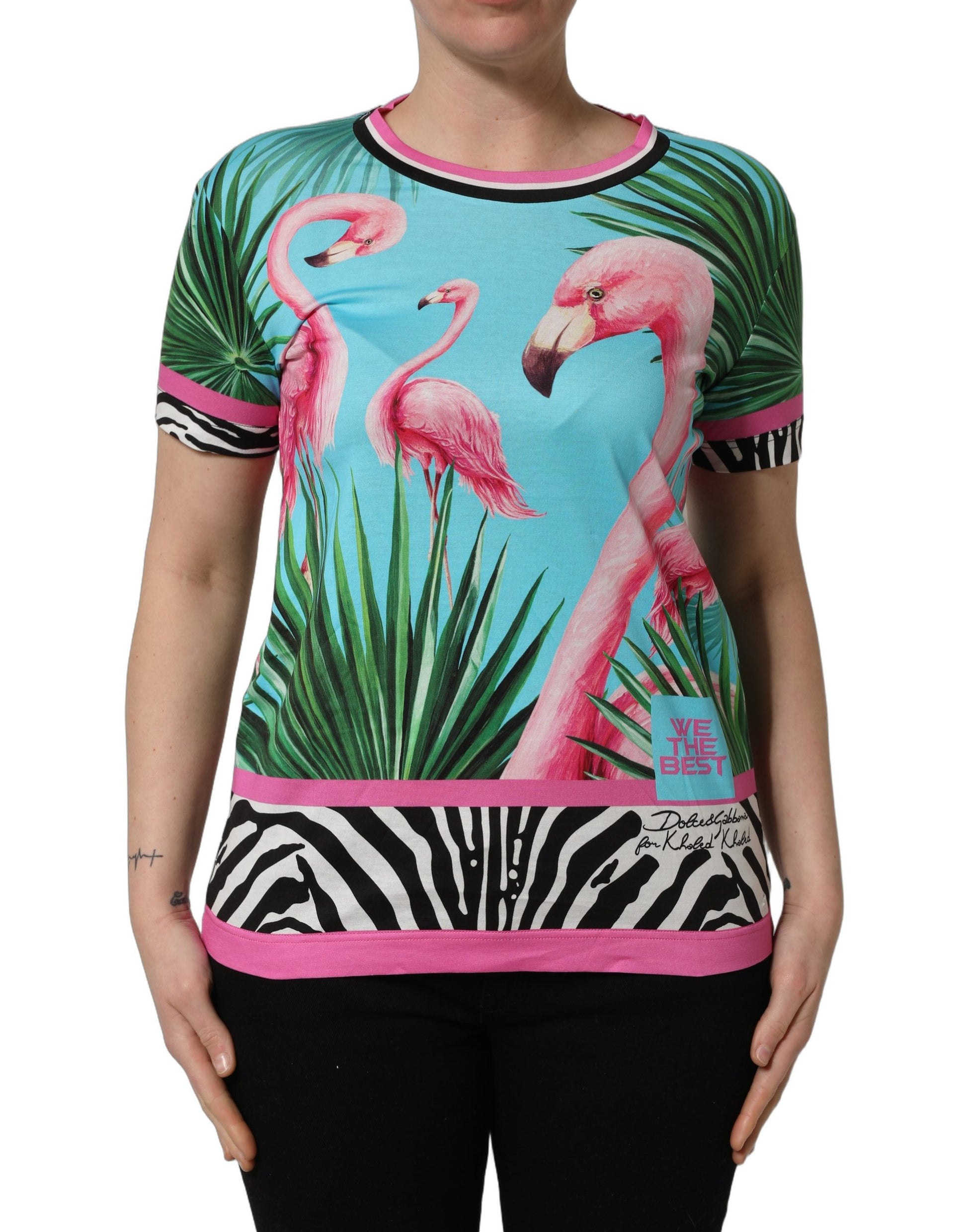 Multicolor Flamingo ZebraStriped Trim T-shirt
