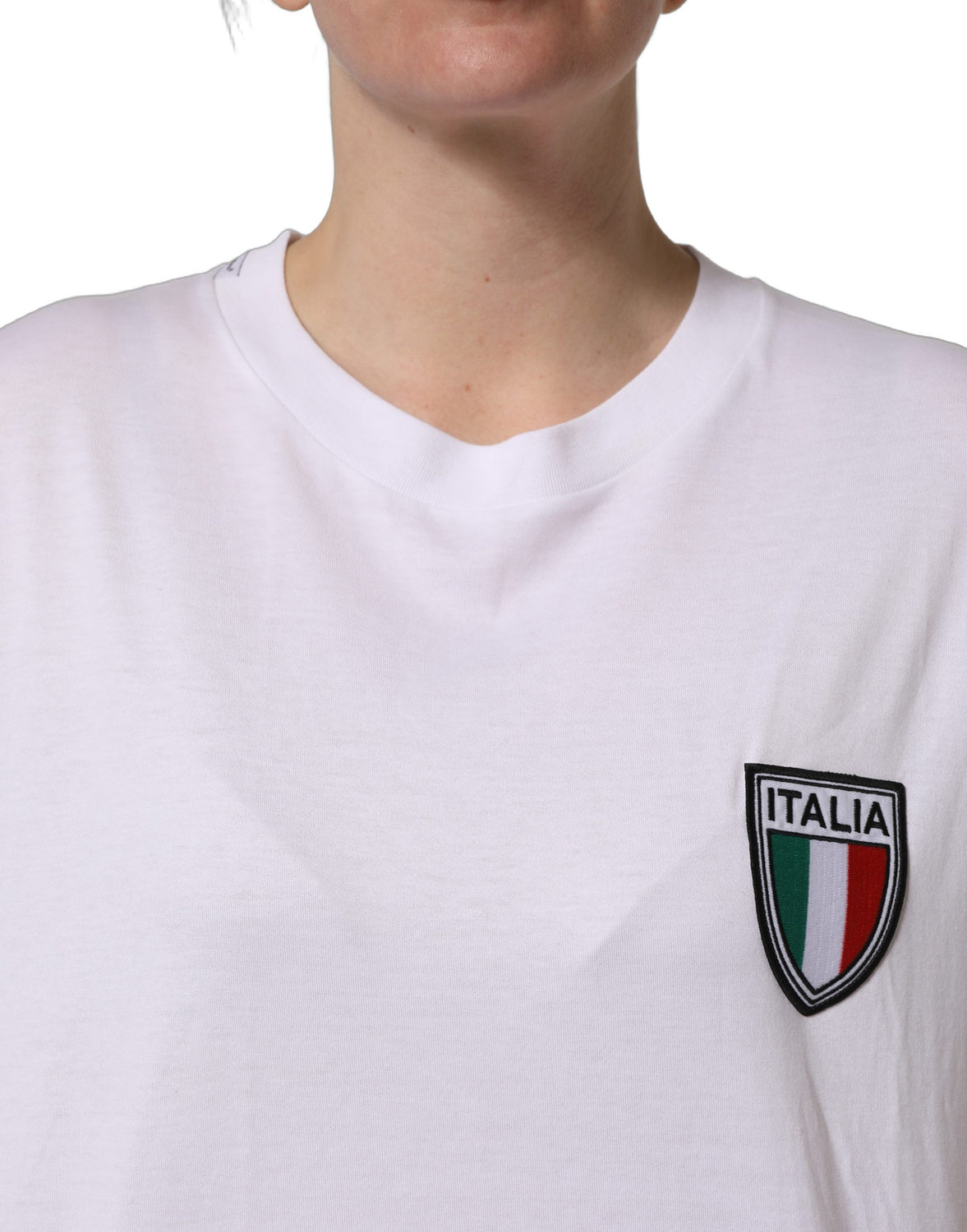 White Italia Flag Patch Round Neck T-shirt