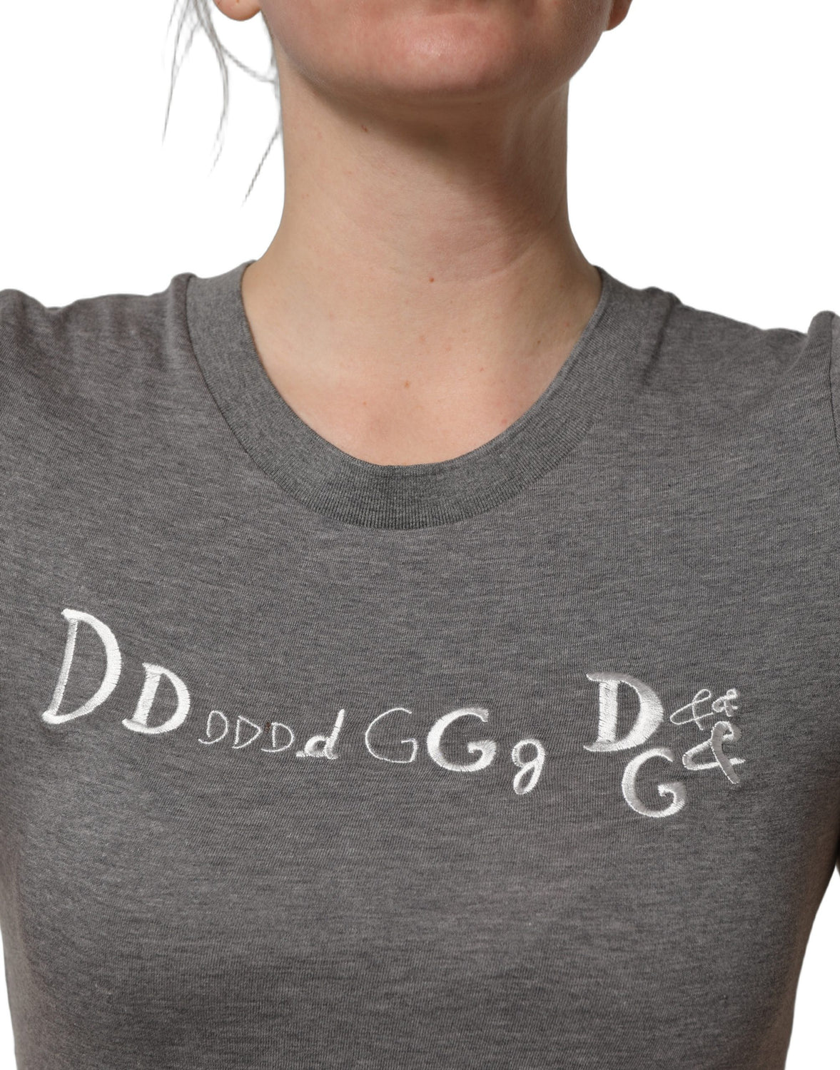 Gray Logo Embroidery Short Sleeve T-shirt