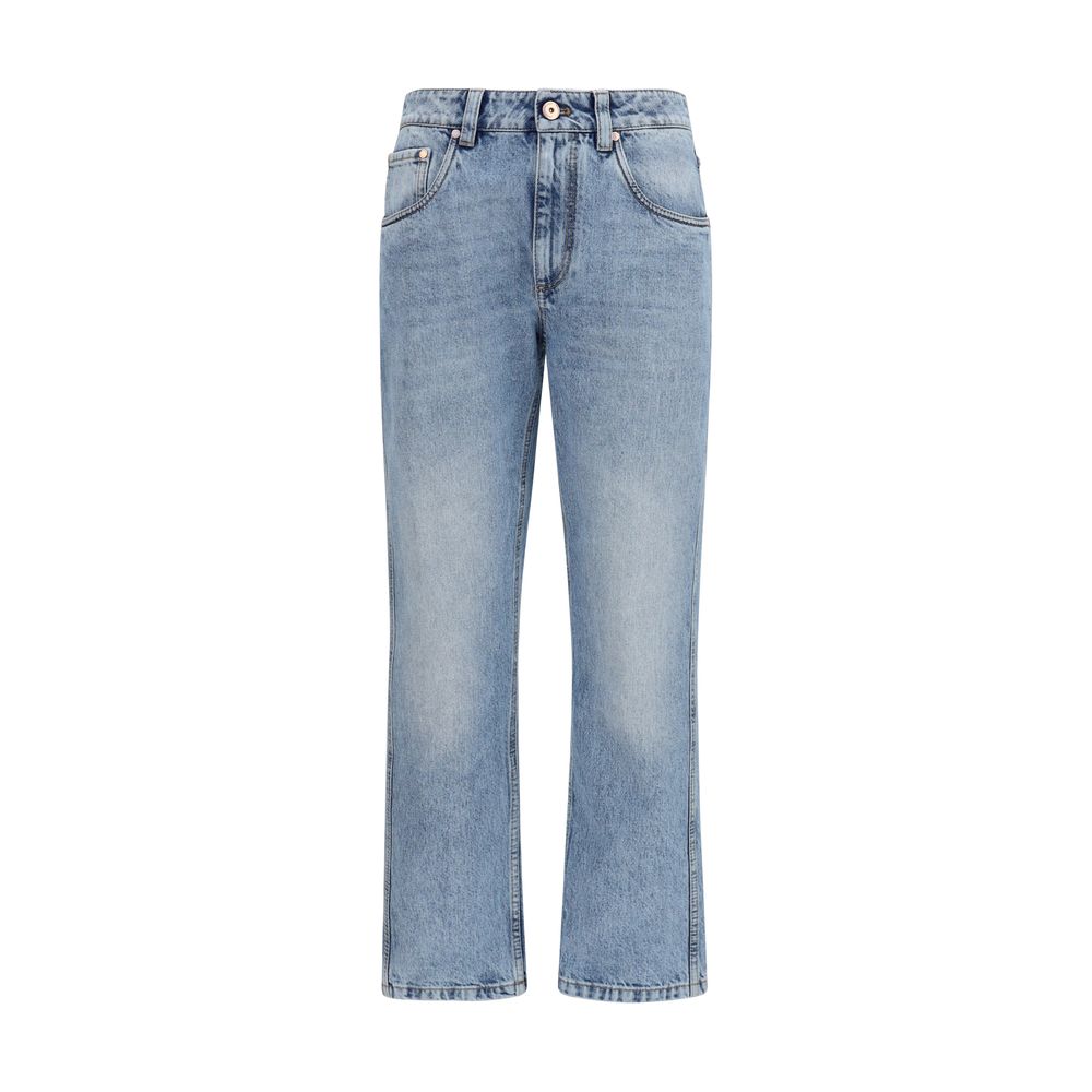 Blue Cotton Straight-Leg Jeans