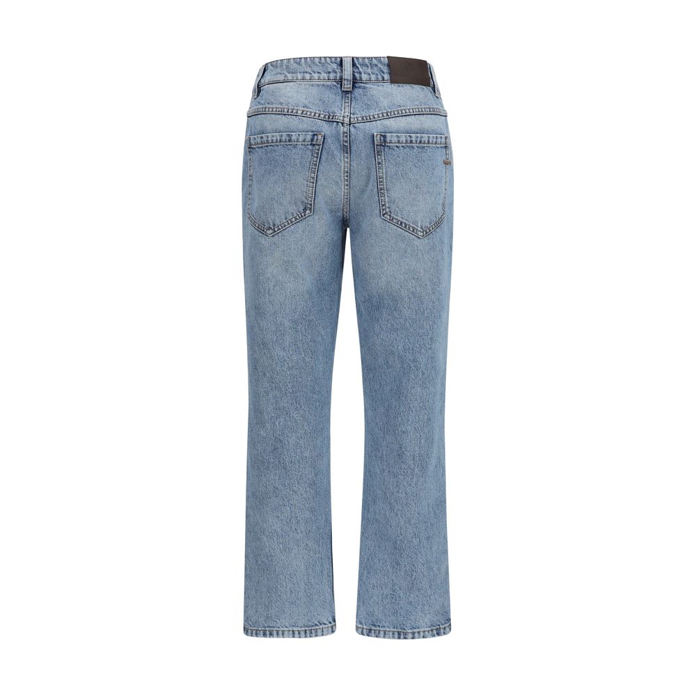 Blue Cotton Straight-Leg Jeans