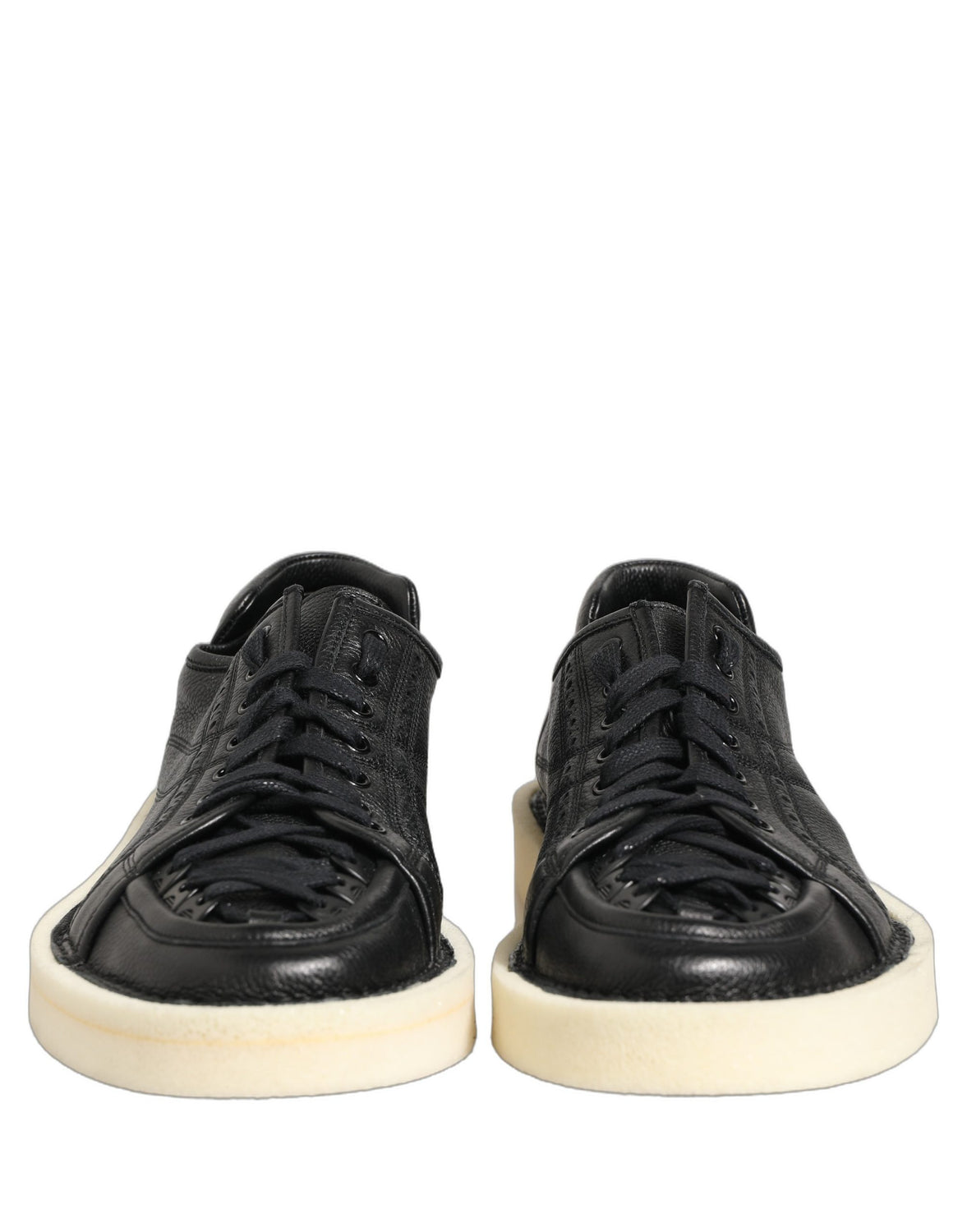 Black Leather Lace Up Low Top Sneakers Shoes