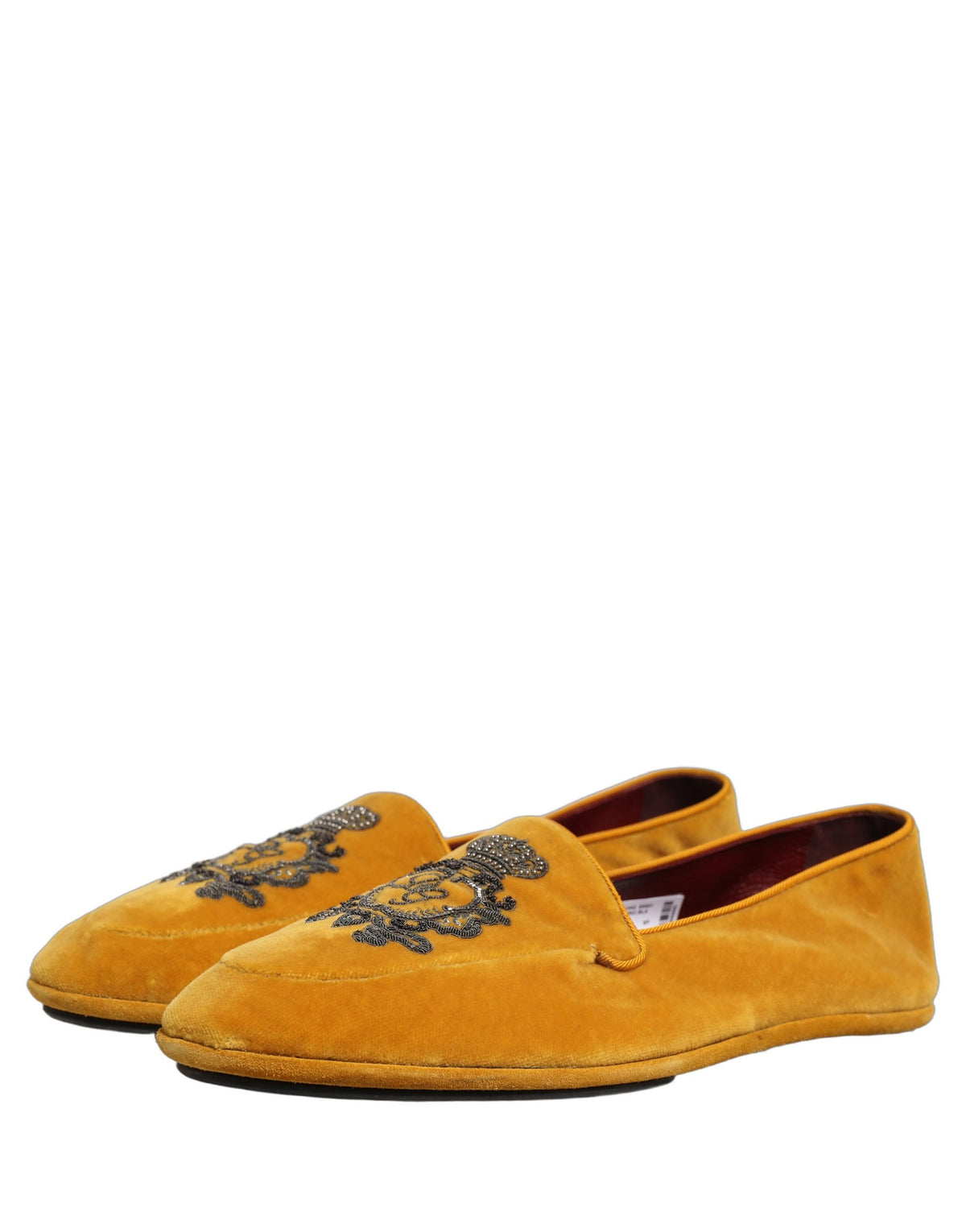Yellow Velvet Crown Embroidery Loafers Shoes