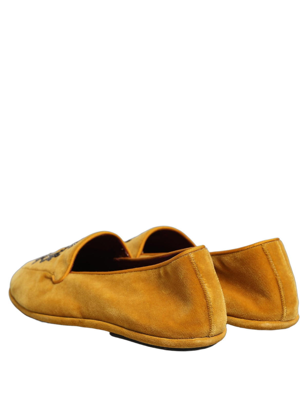 Yellow Velvet Crown Embroidery Loafers Shoes