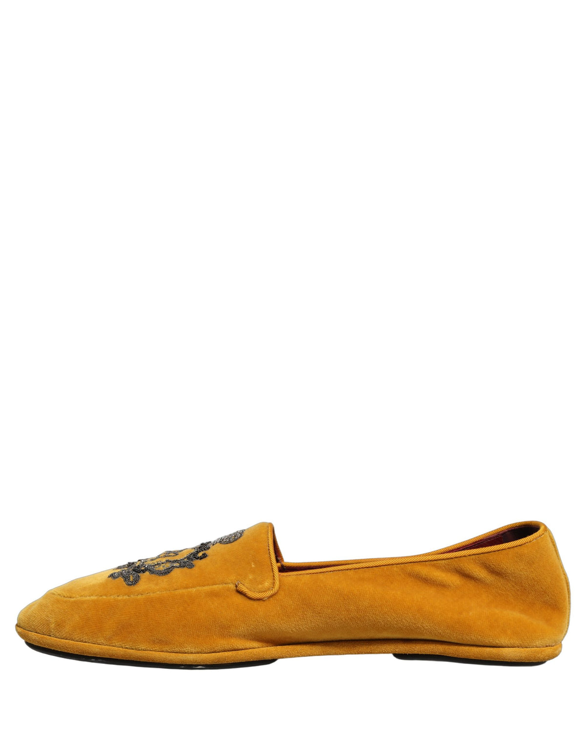 Yellow Velvet Crown Embroidery Loafers Shoes