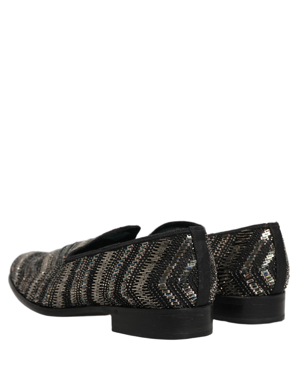 Black Silver Embellished Slip On Loafers Shoes