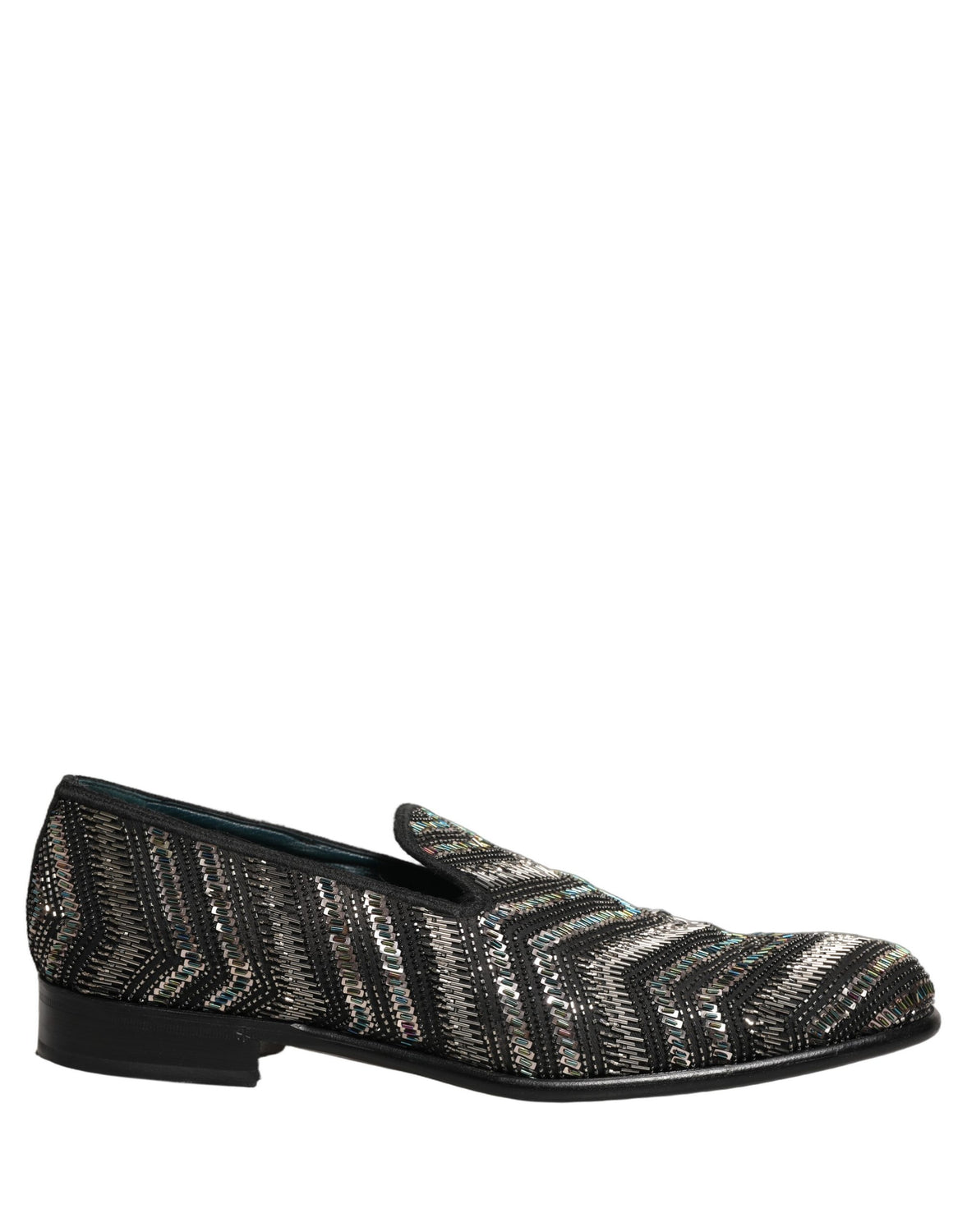 Black Silver Embellished Slip On Loafers Shoes