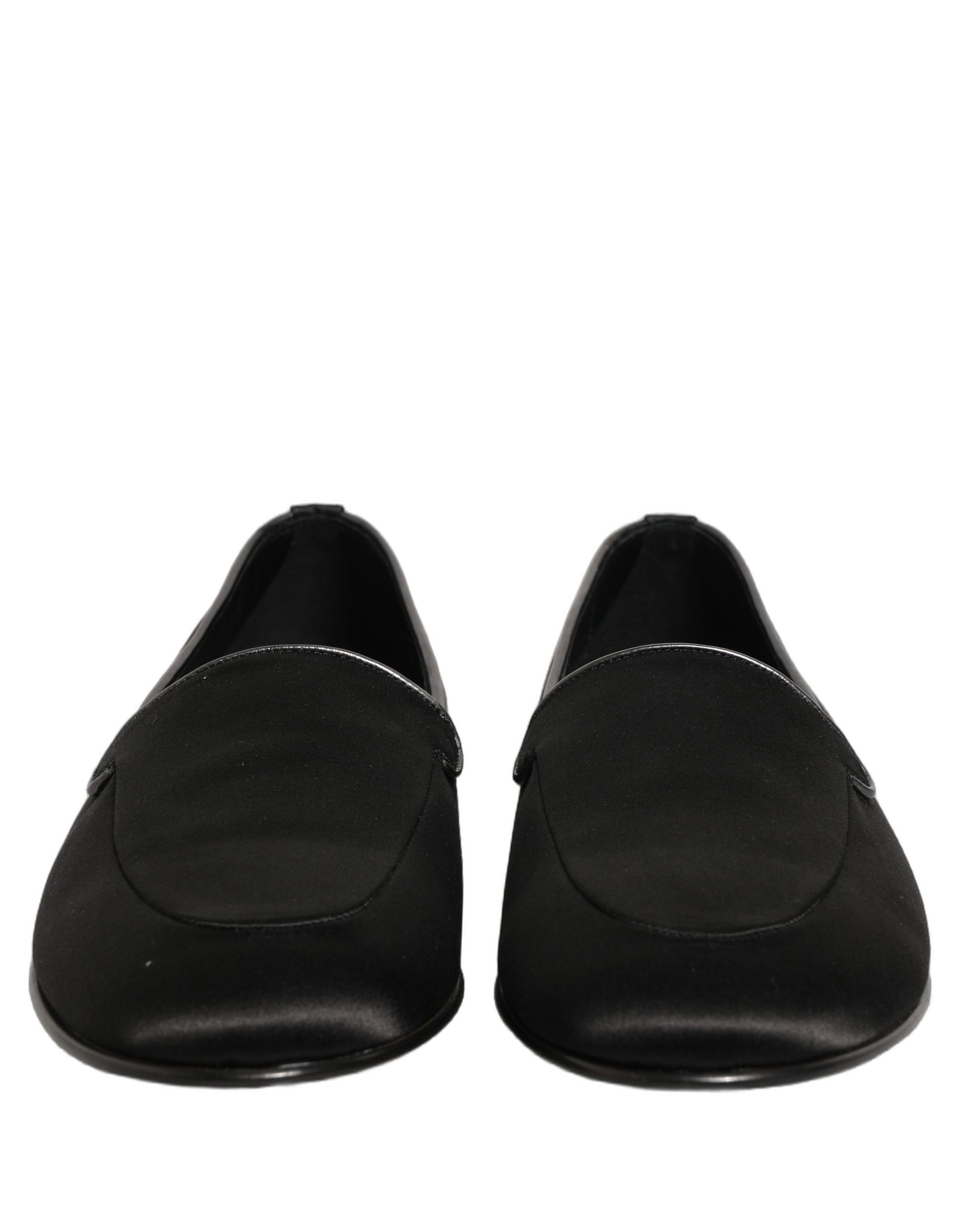 Black Satin Logo Slip On Flats Loafers Shoes