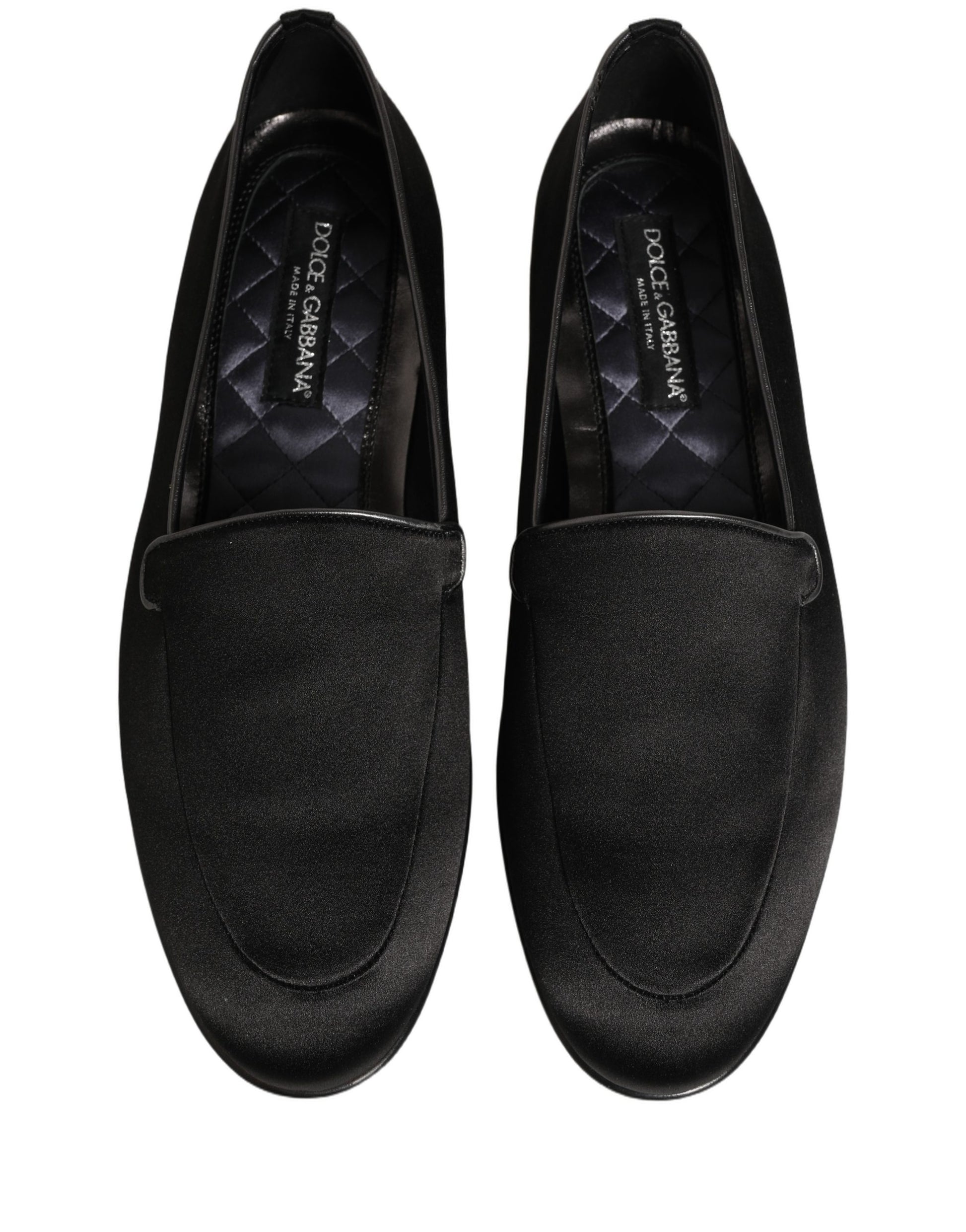 Black Satin Logo Slip On Flats Loafers Shoes