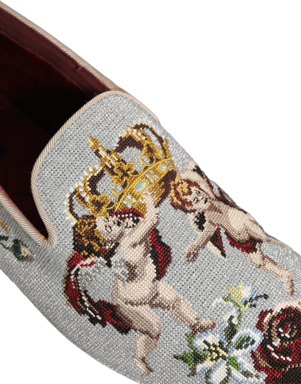 Gray Crown Rose Angel Embroidery Loafer Shoes
