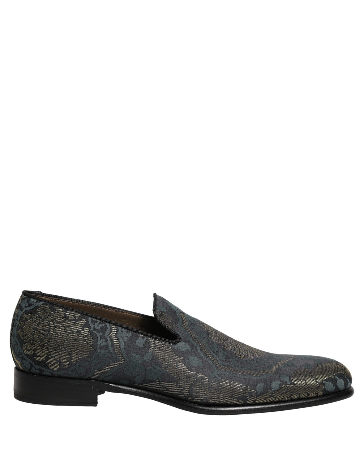 Black Floral Brocade Slip On Loafers Shoes