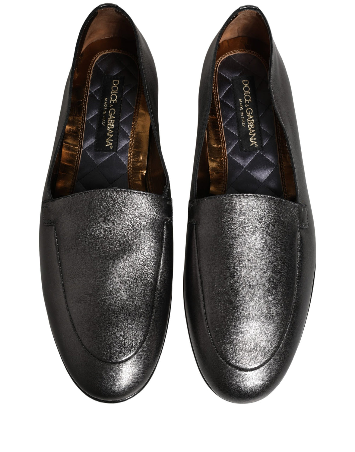 Silver Leather DG Logo Slip On Loafers Shoes