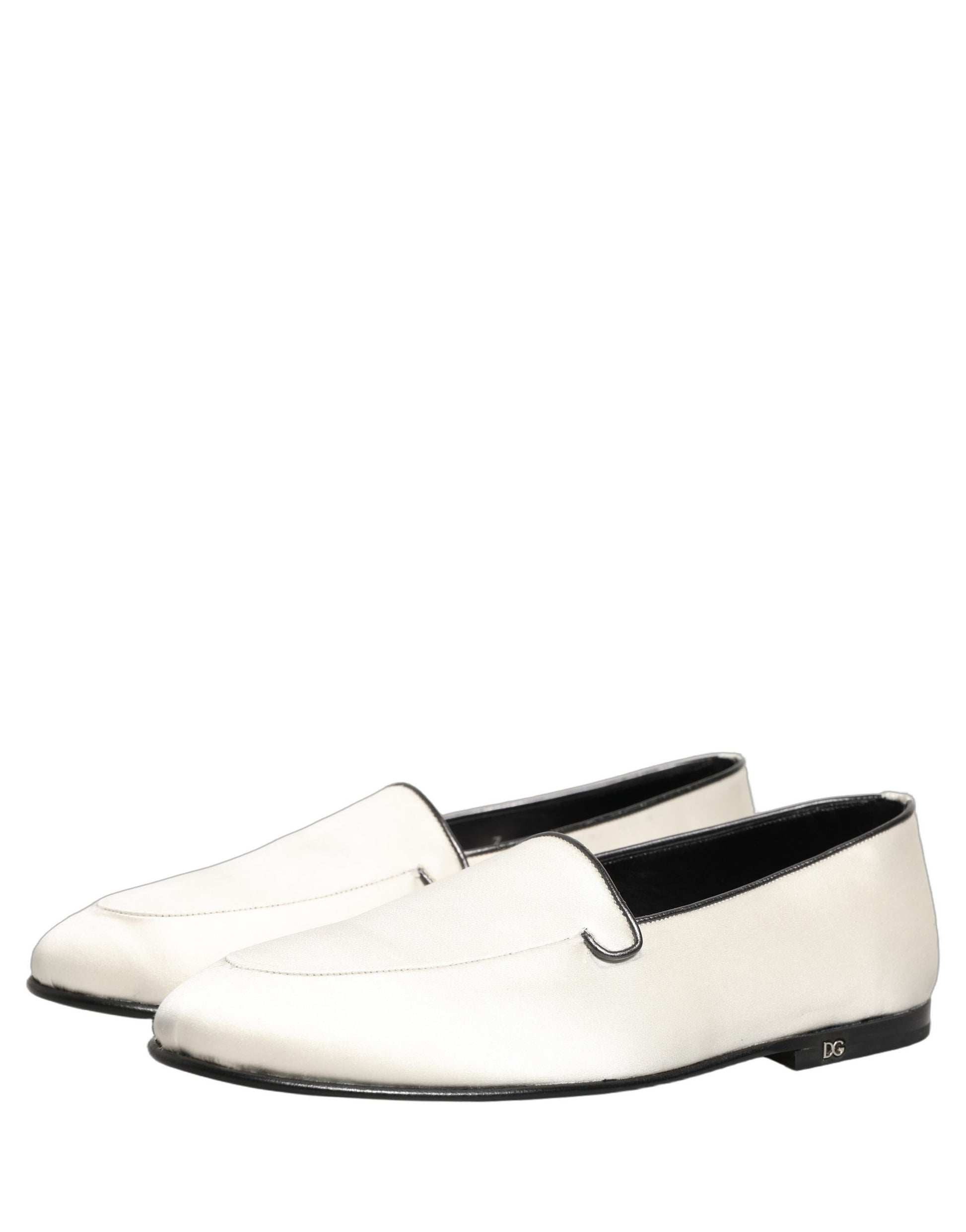White Satin Logo Slip On Flats Loafers Shoes