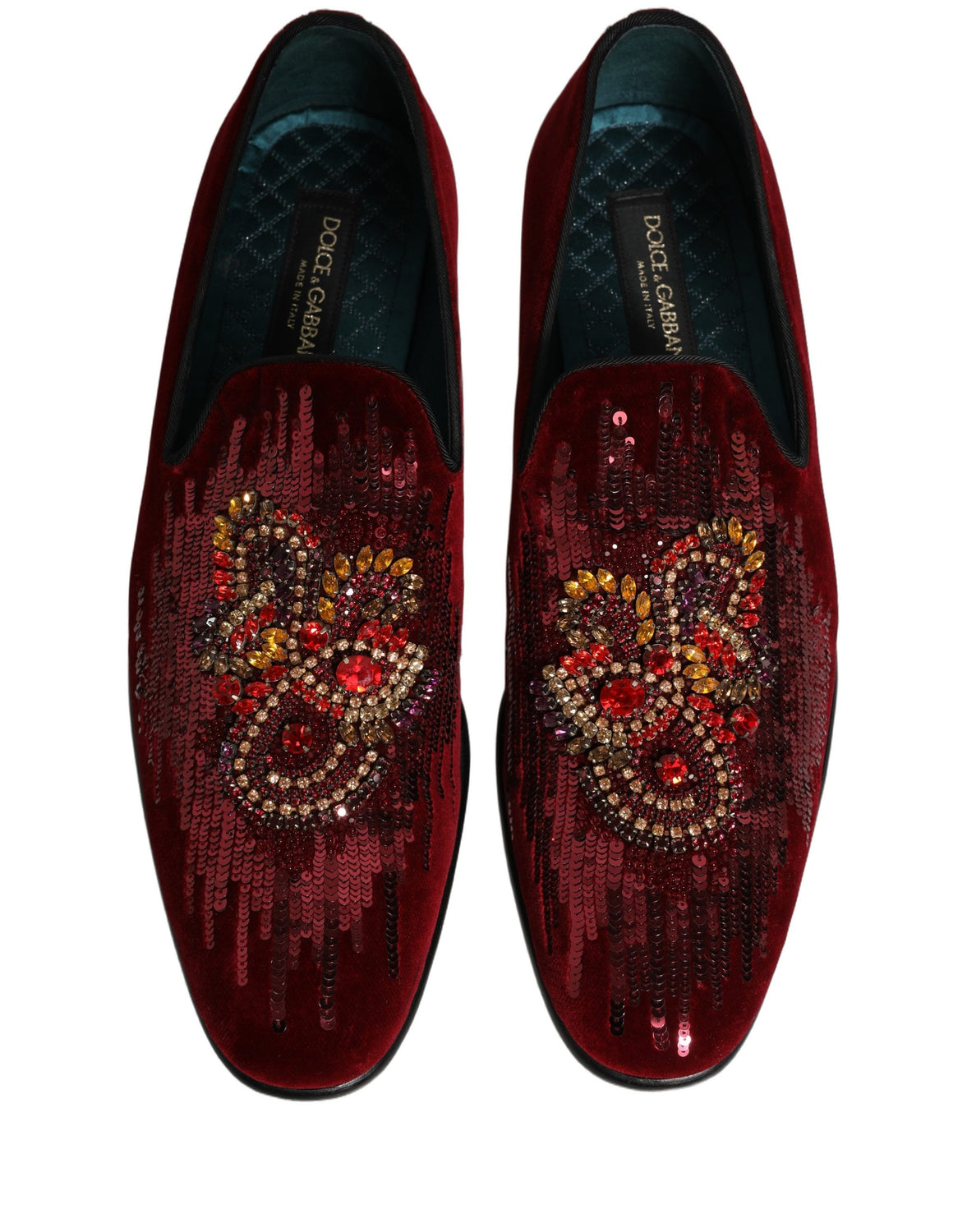Maroon Sequin Gemstone Dress Loafers Shoes