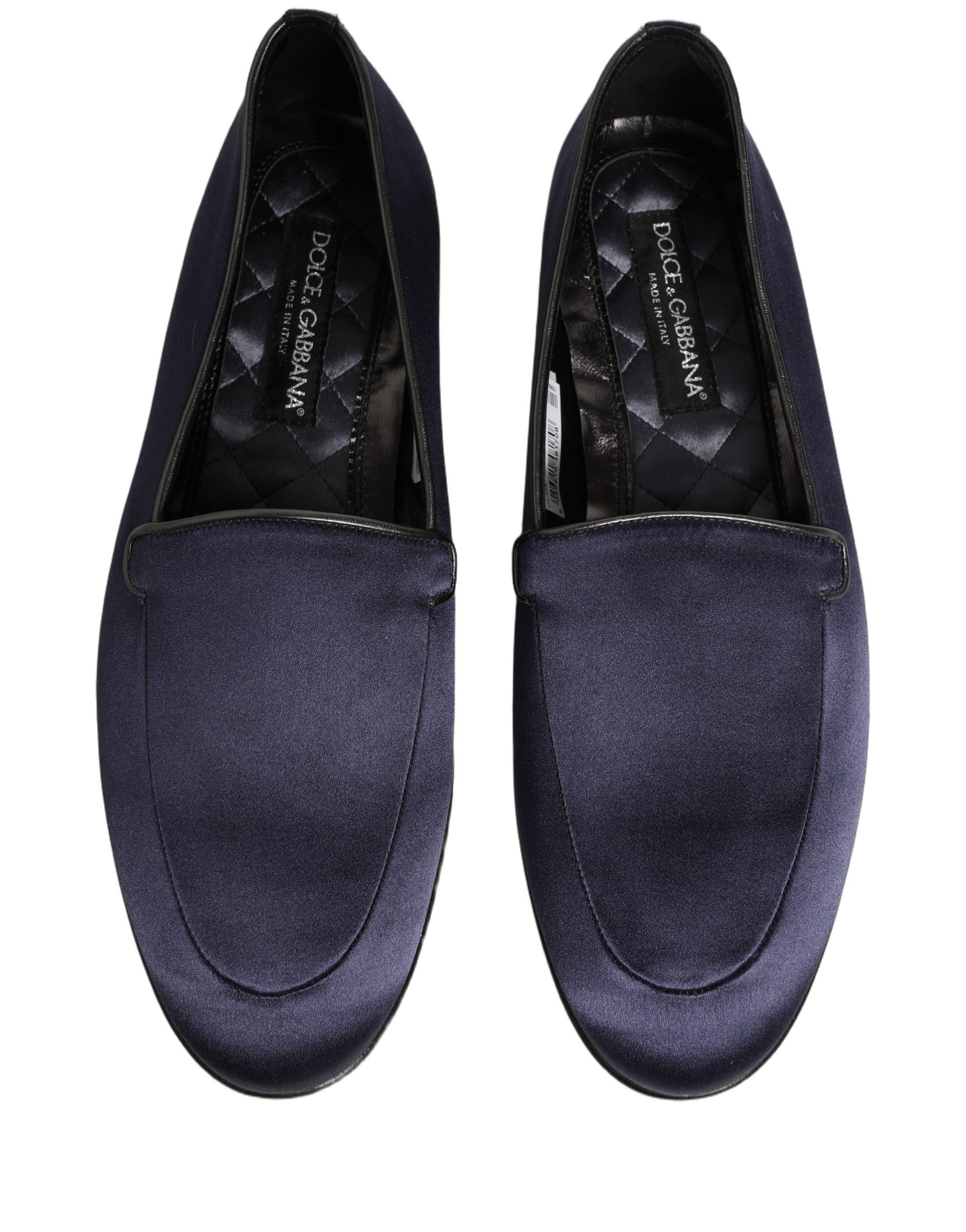 Blue Satin Logo Slip On Flats Loafers Shoes
