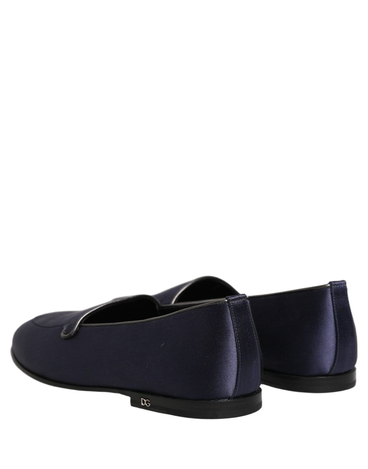 Blue Satin Logo Slip On Flats Loafers Shoes