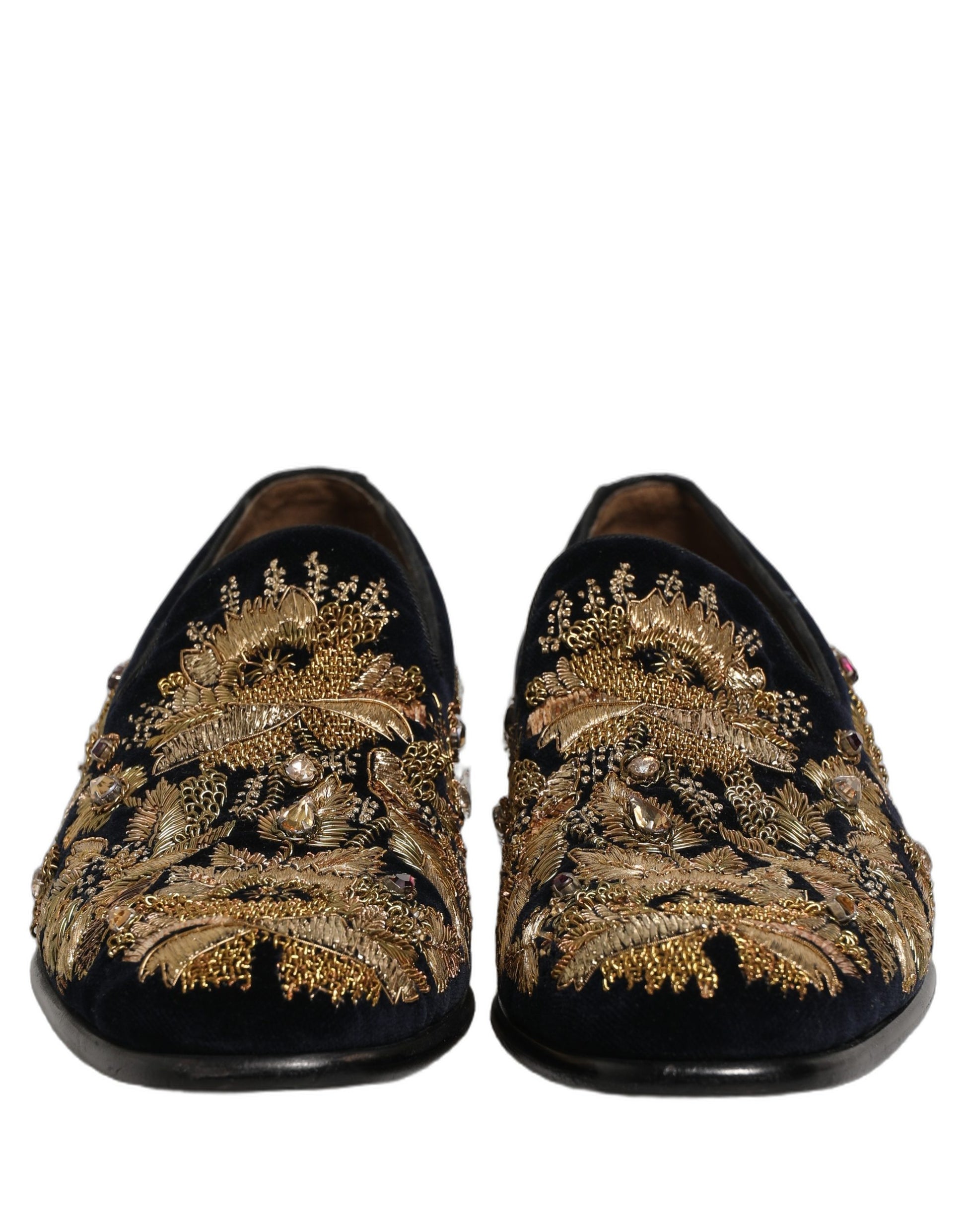 Black Gold Embroidery Dress Loafers Shoes