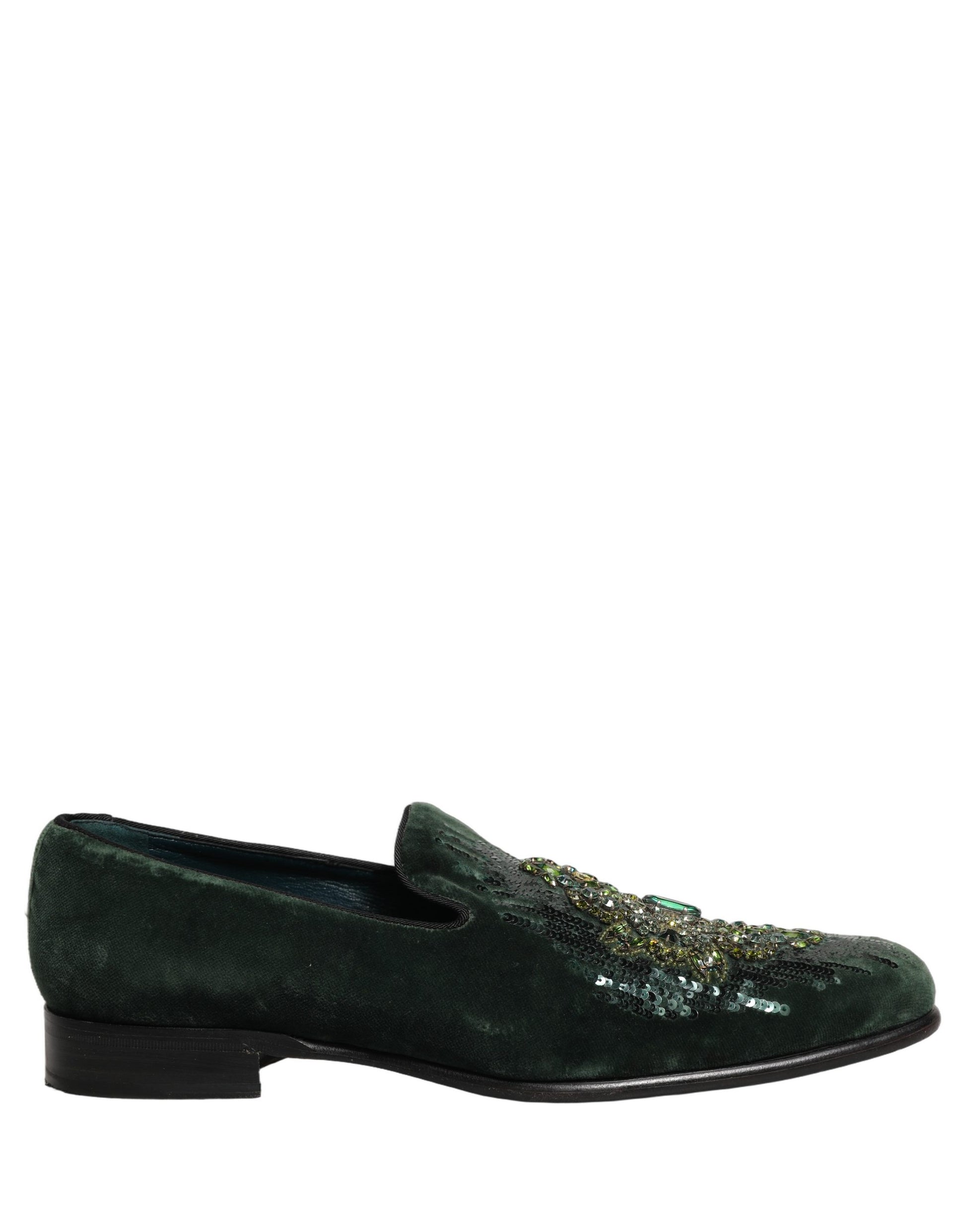 Green Velvet Embellished Dress Loafers Shoes