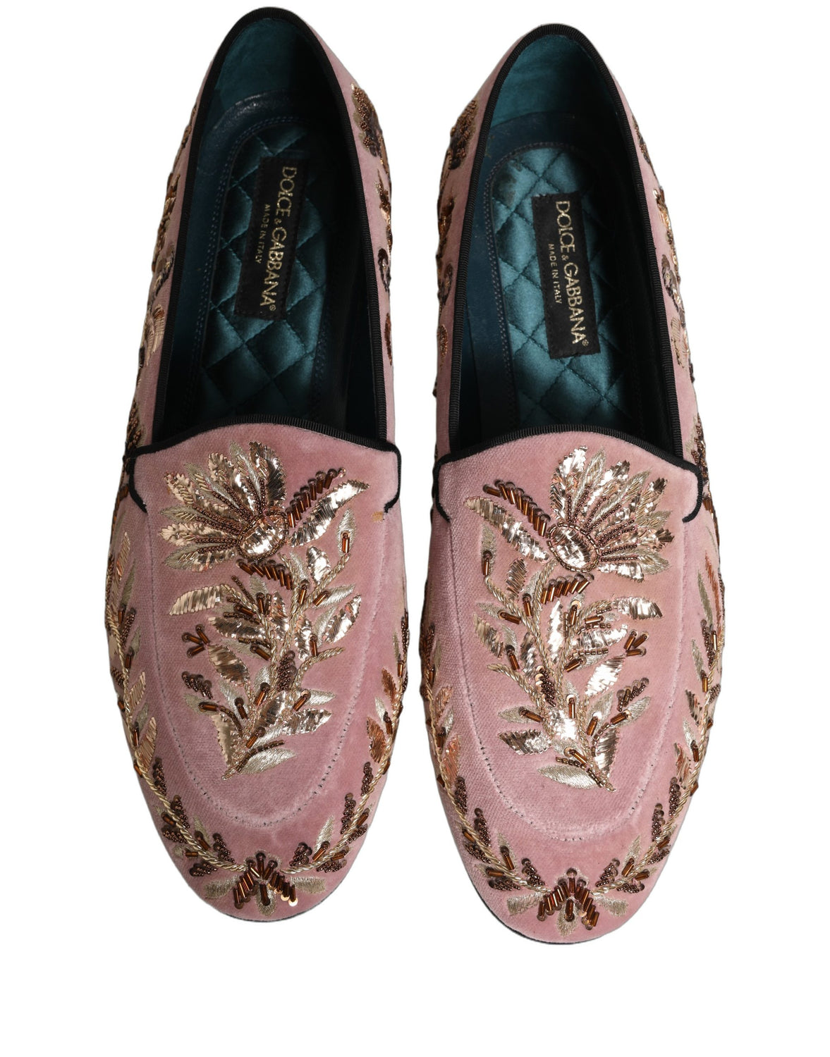 Pink Velvet Floral Embroidery Loafers Shoes