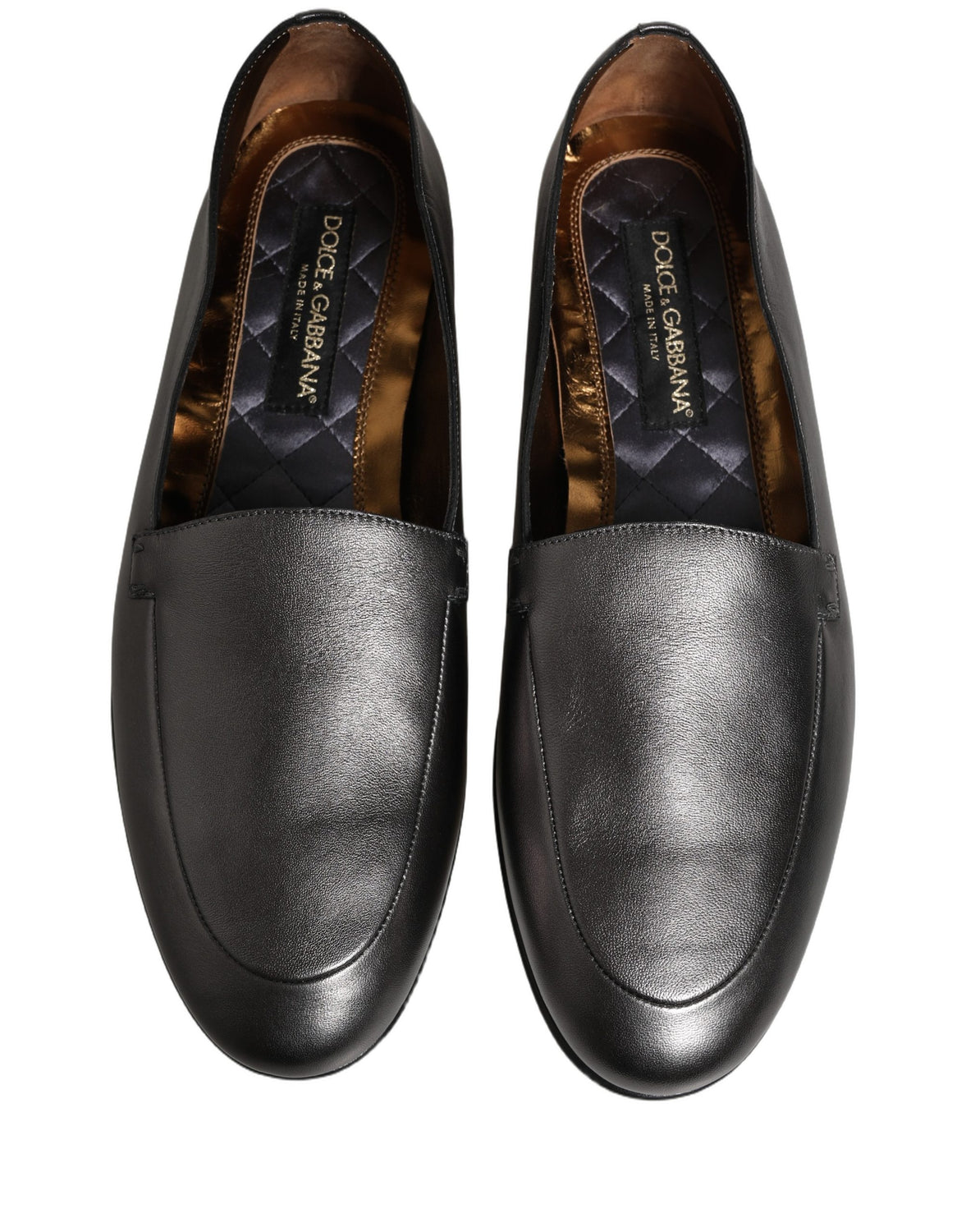 Silver Leather DG Logo Slip On Loafers Shoes