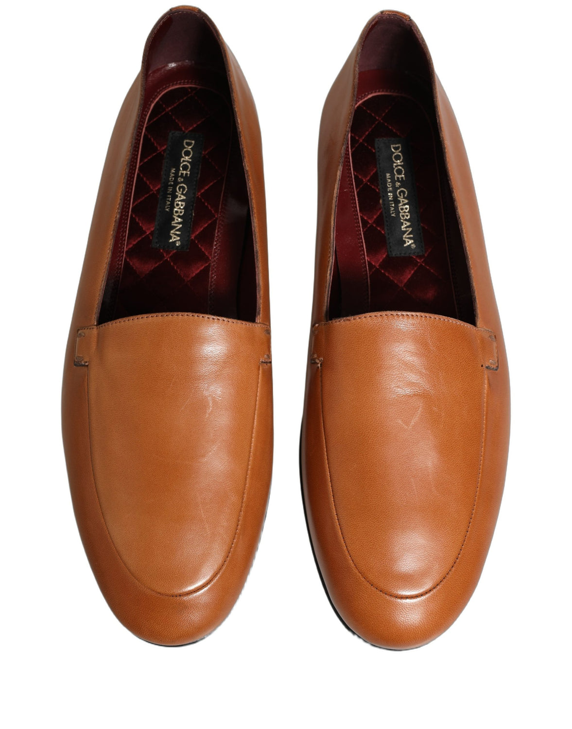 Brown Leather Logo Slip On Men Loafers Shoes