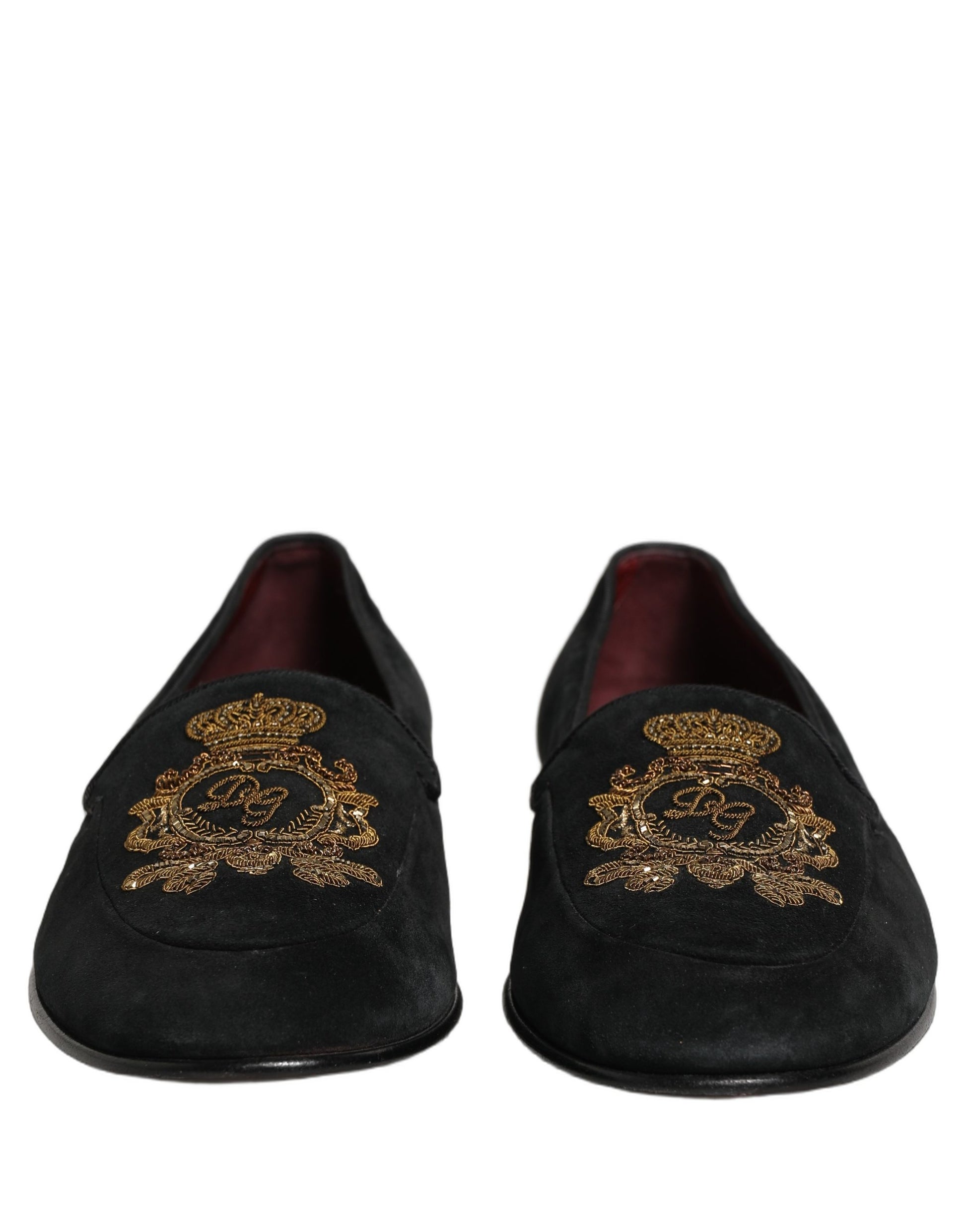 Black Velvet Crown Embroidery Loafers Shoes