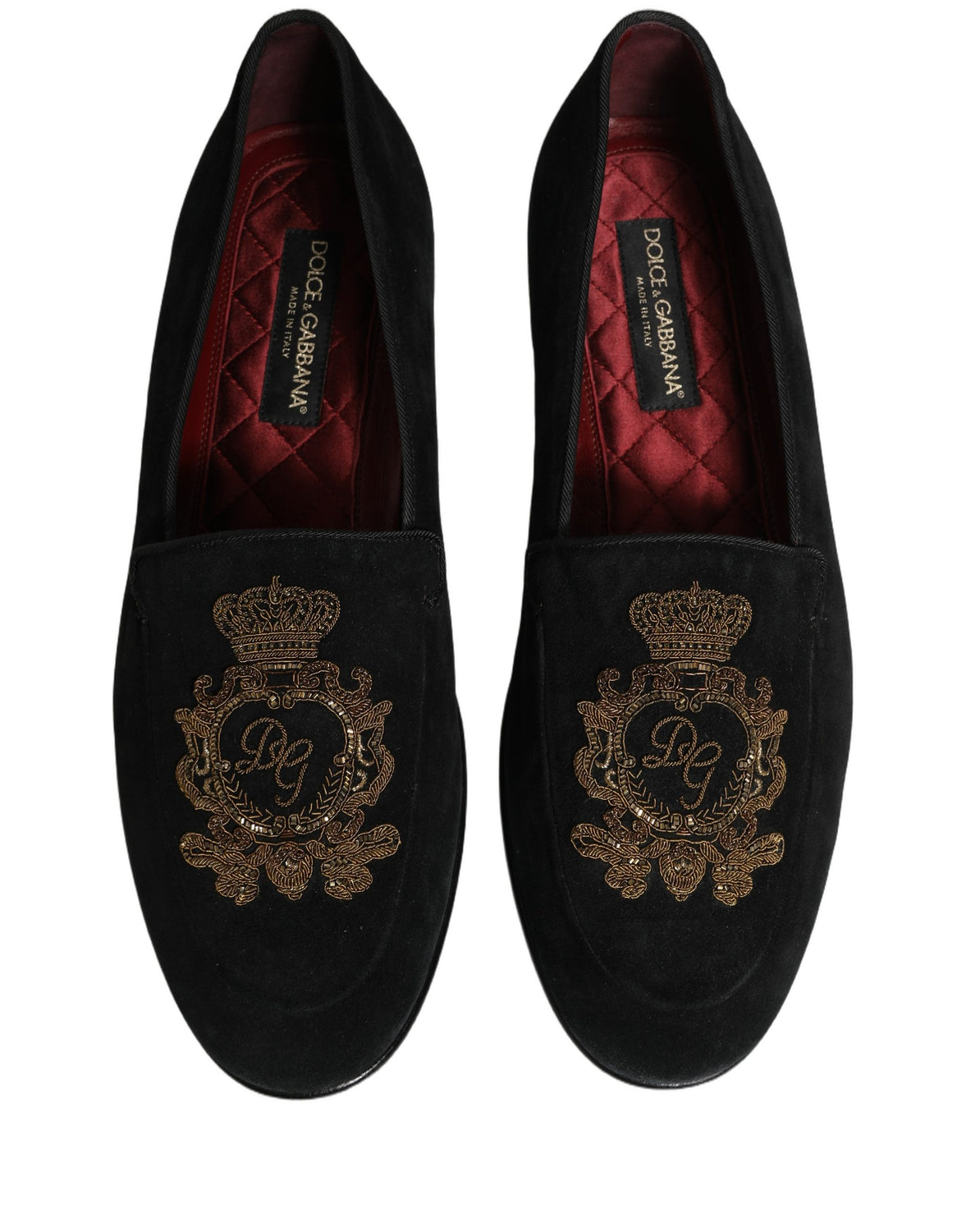 Black Velvet Crown Embroidery Loafers Shoes