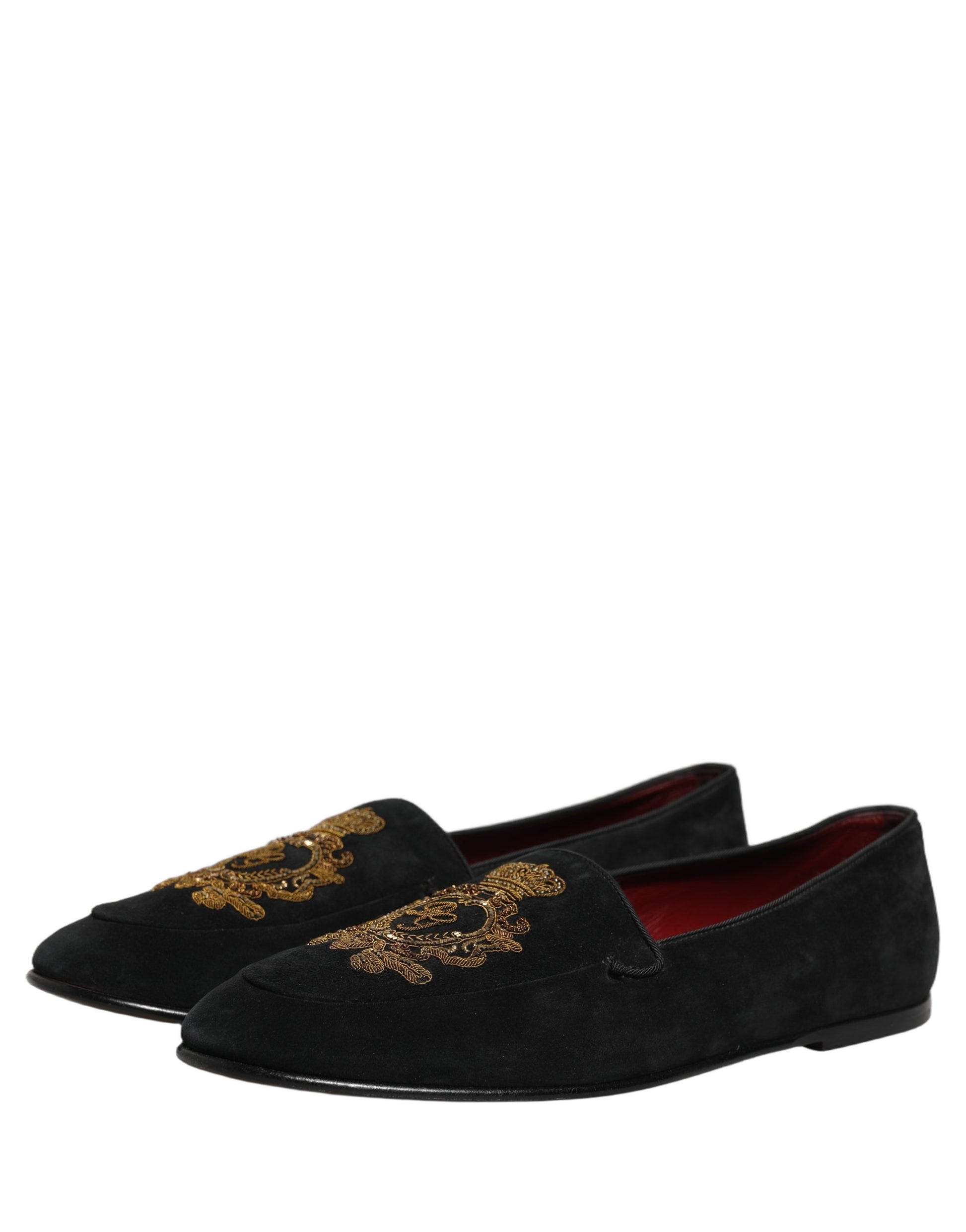 Black Velvet Crown Embroidery Loafers Shoes