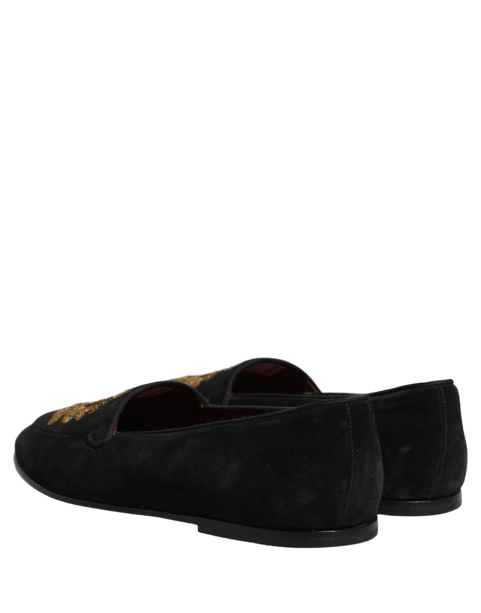 Black Velvet Crown Embroidery Loafers Shoes