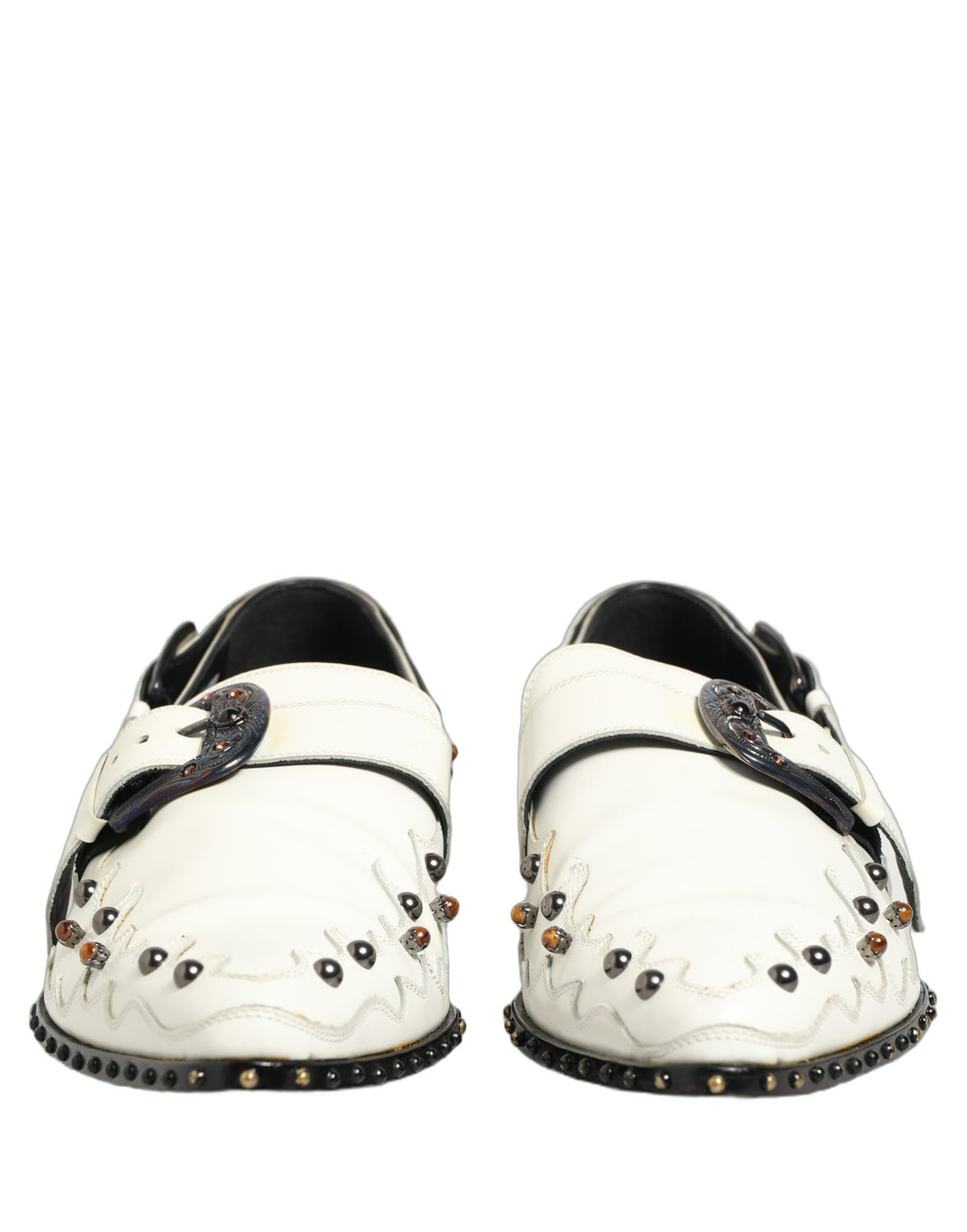 White Studded Formal Dress Monk Strap Shoes