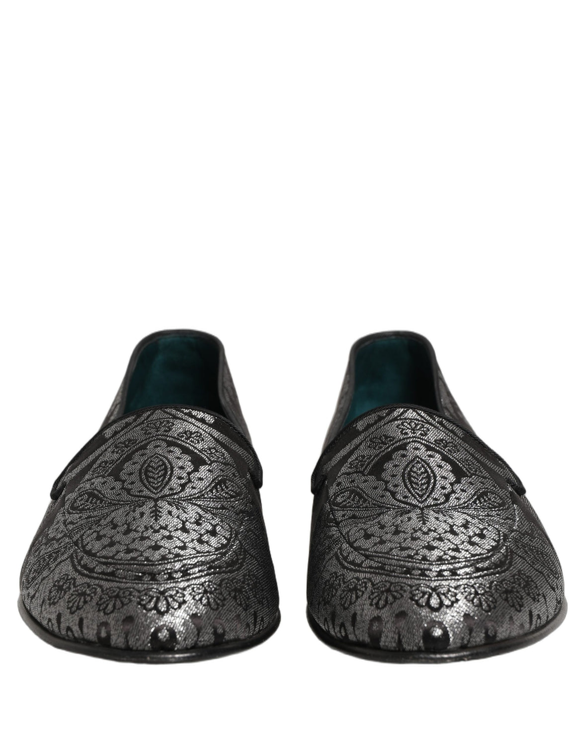 Silver Jacquard Leather Slip On Loafers Shoes