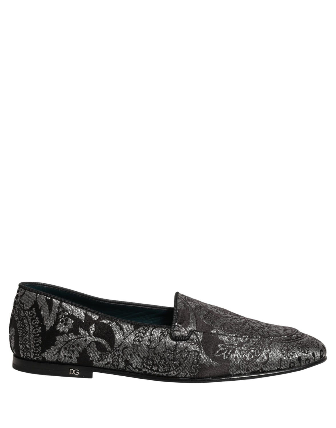 Silver Jacquard Leather Slip On Loafers Shoes