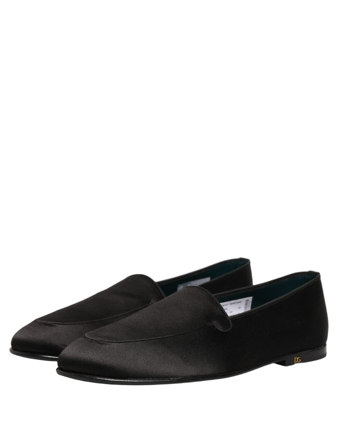Black Satin Logo Slip On Flats Loafers Shoes