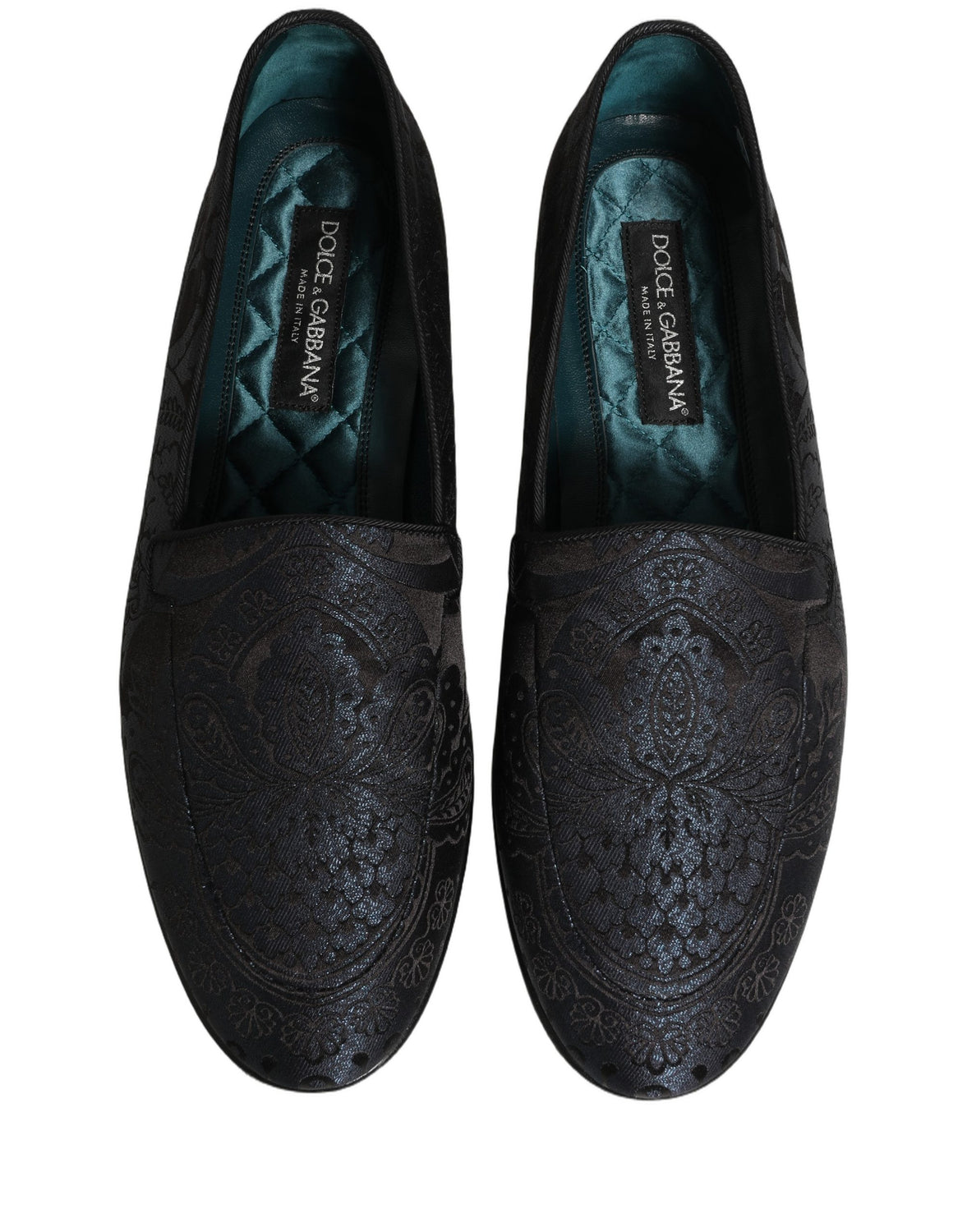 Blue Jacquard Leather Slip On Loafers Shoes