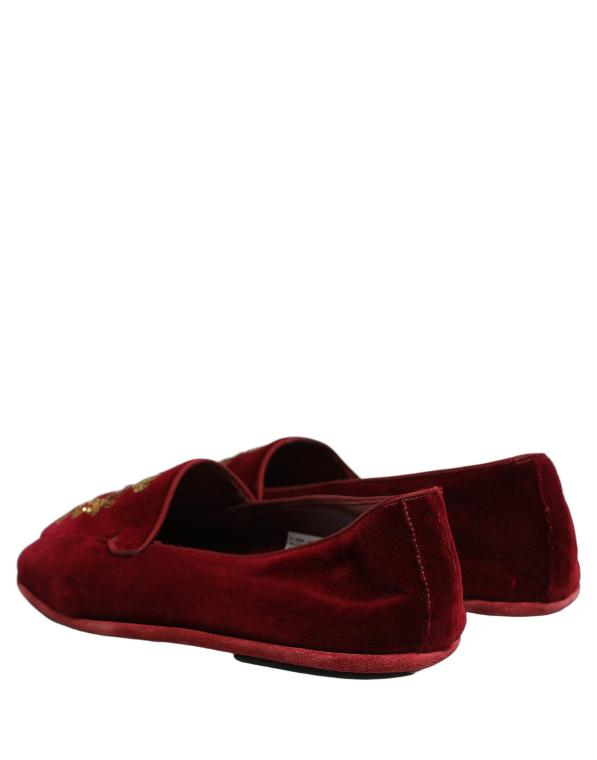 Maroon Velvet Crown Embroidery Loafers Shoes