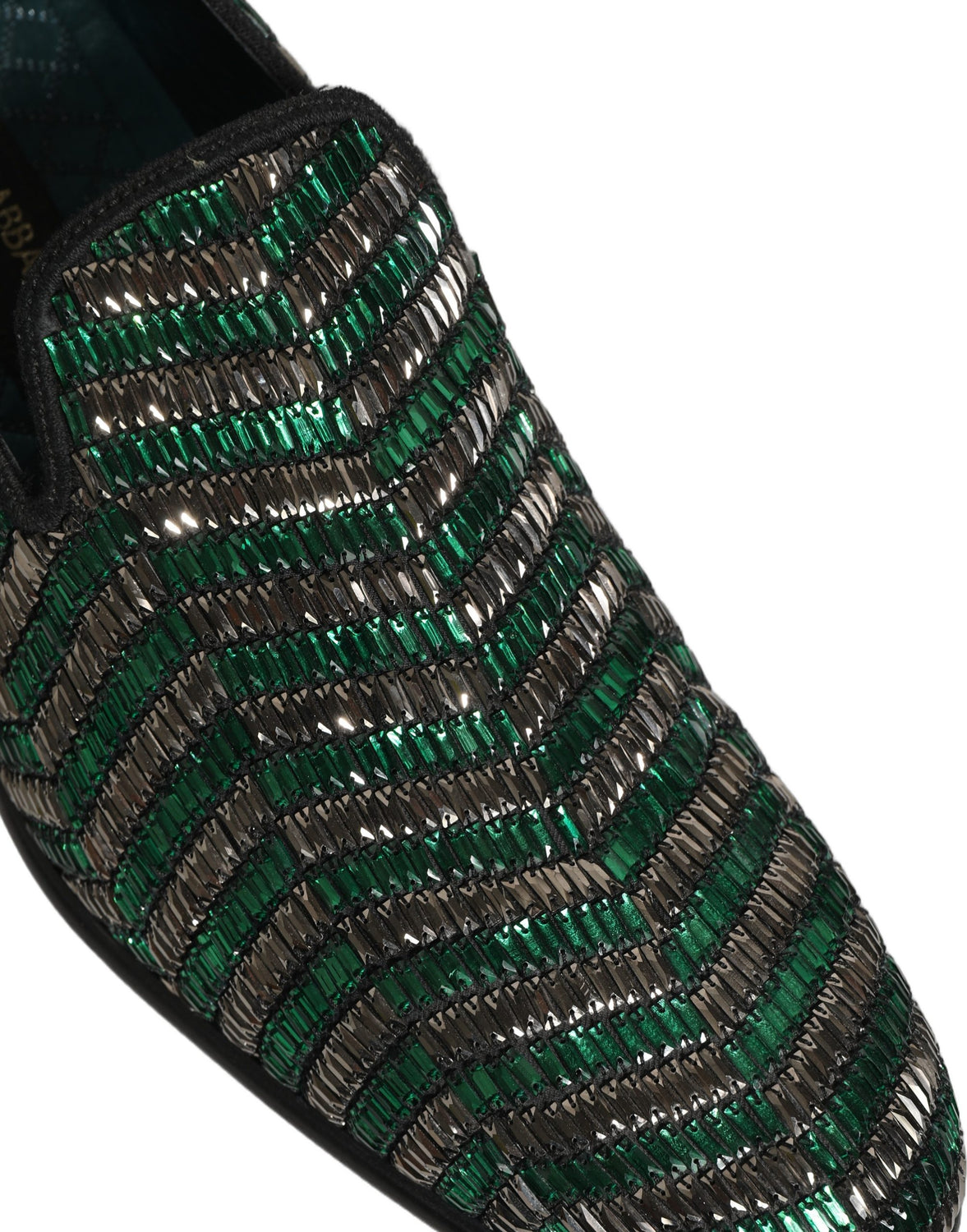 Silver Green Embellished Dress Loafers Shoes