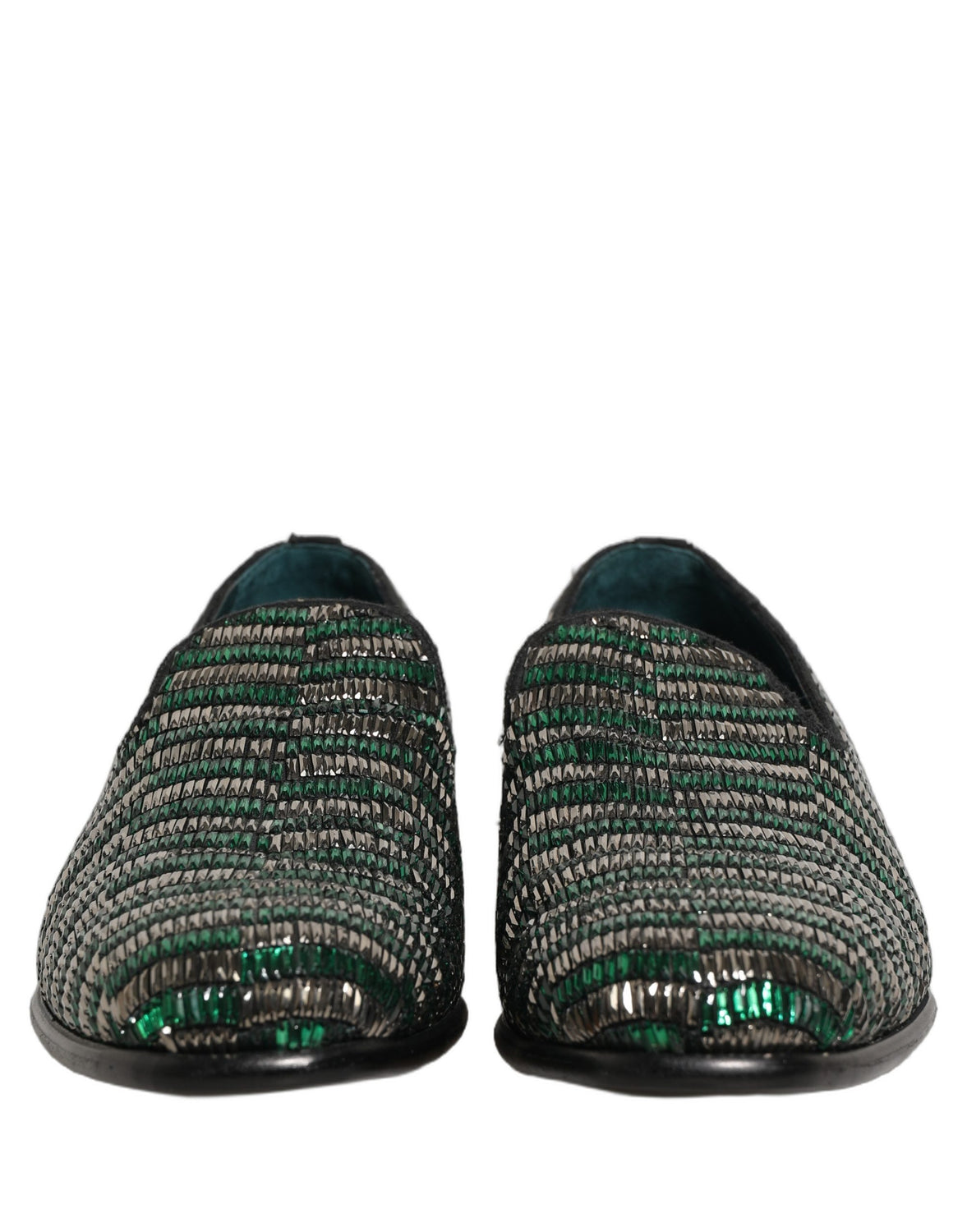 Silver Green Embellished Dress Loafers Shoes